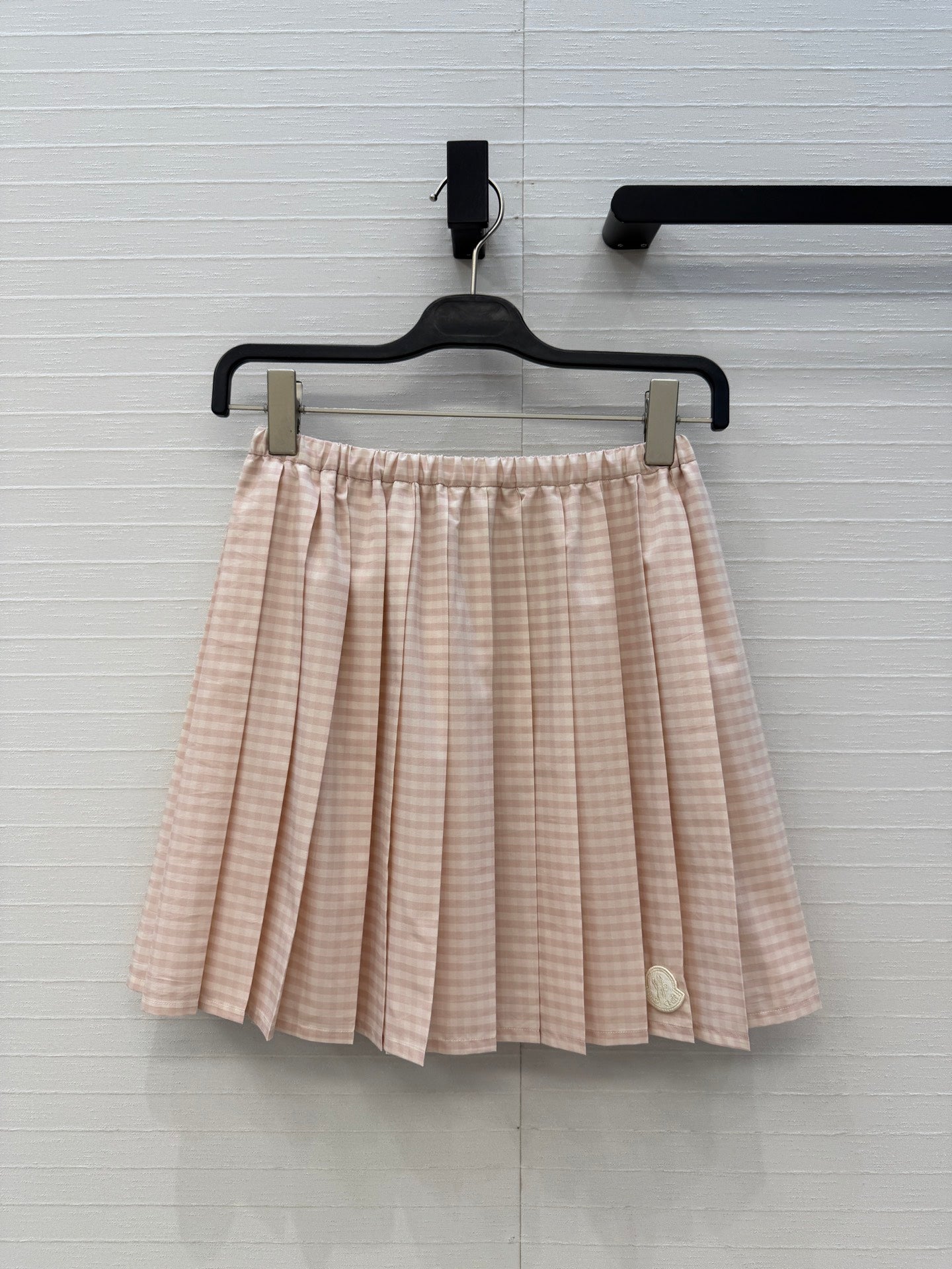 Moncler 26 Check Pleated Midi Skirt Light Pink in Cotton 389743