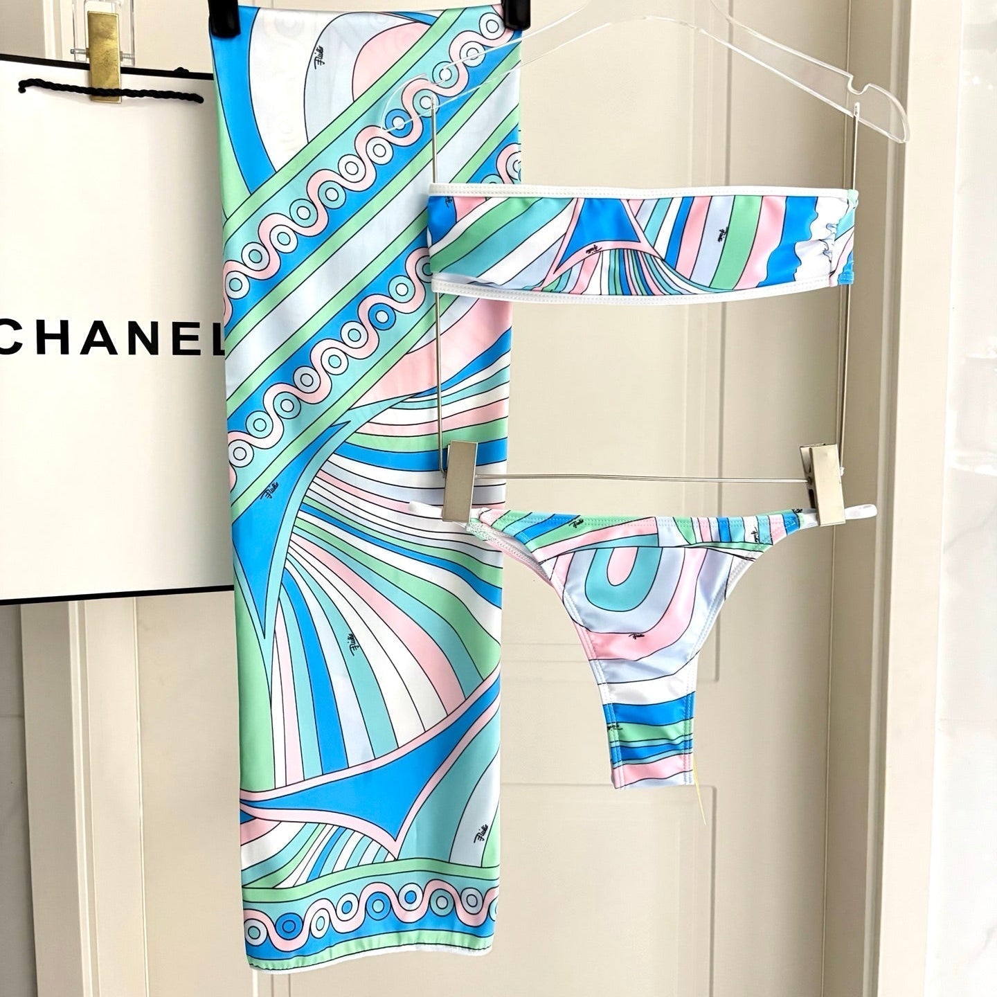 Pucci 3-Piece Swimwear Set Blue Pink Green Marmo Print 240264