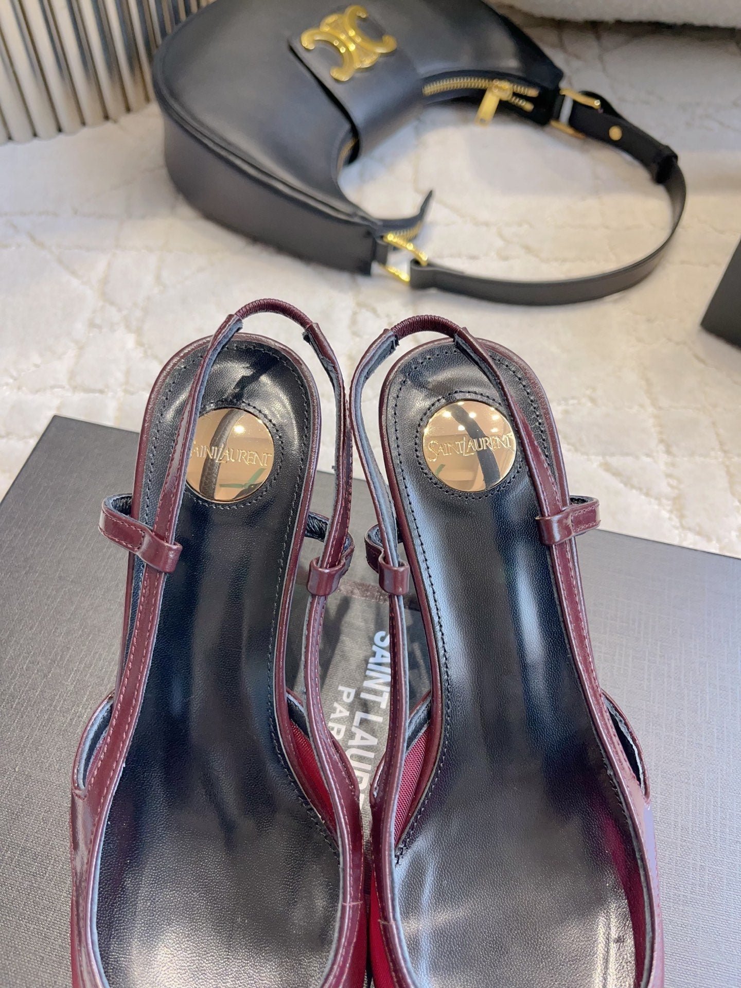 YSL Pointed-Toe Mesh Pumps 75mm Burgundy Cowhide & Mesh 851892