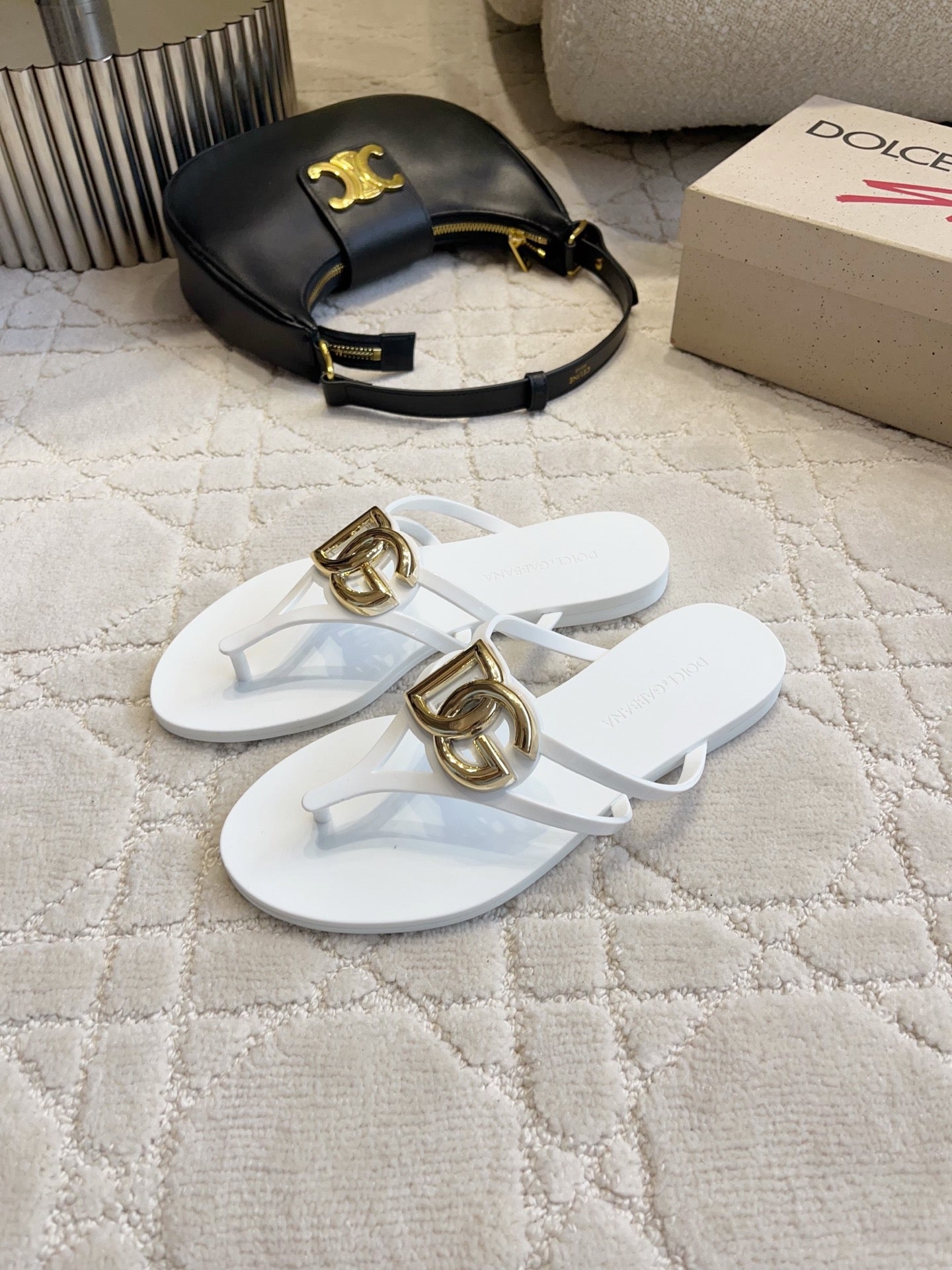 DG Logo Jelly Thong Sandals White Rubber 851868