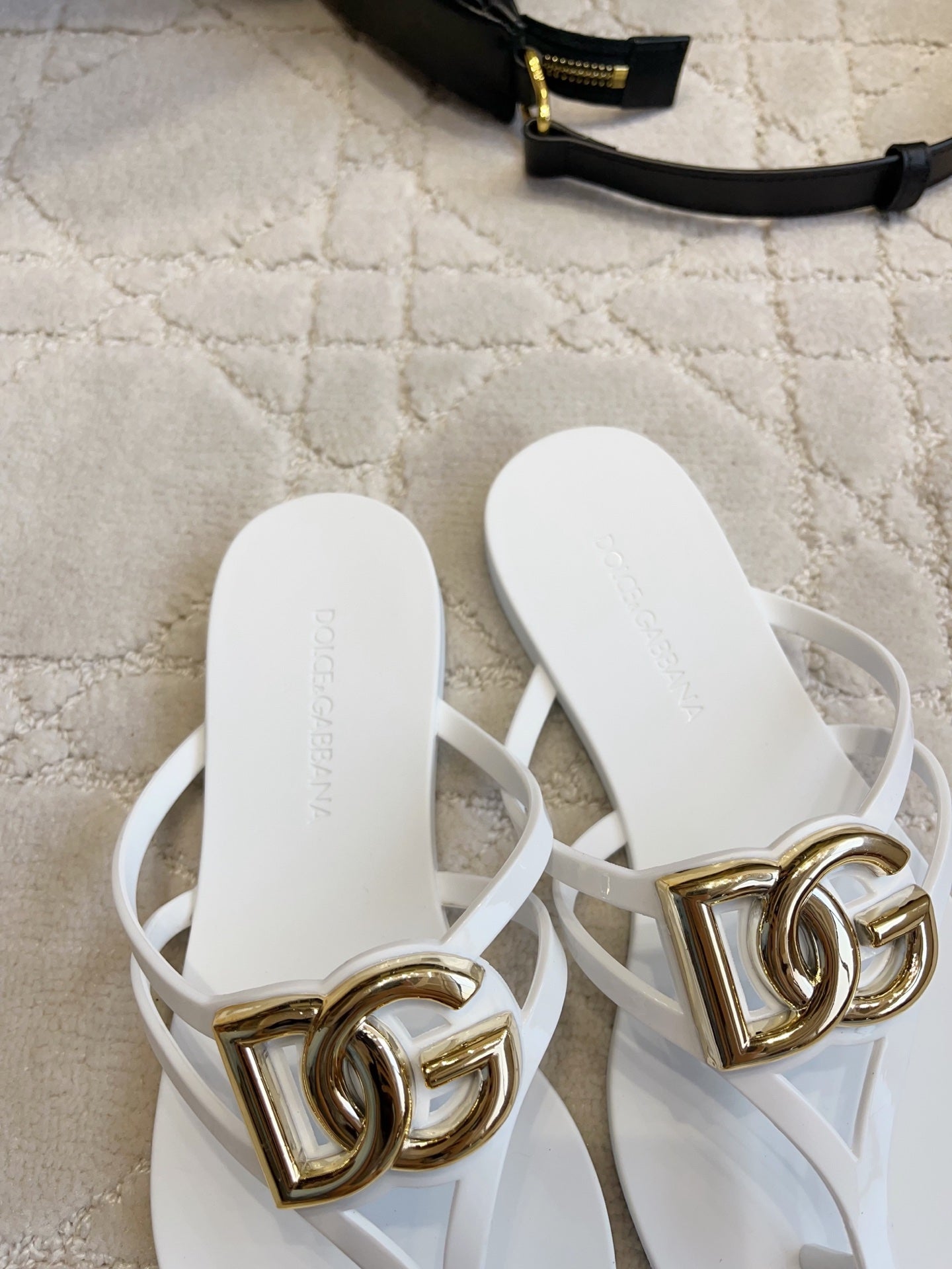 DG Logo Jelly Thong Sandals White Rubber 851868