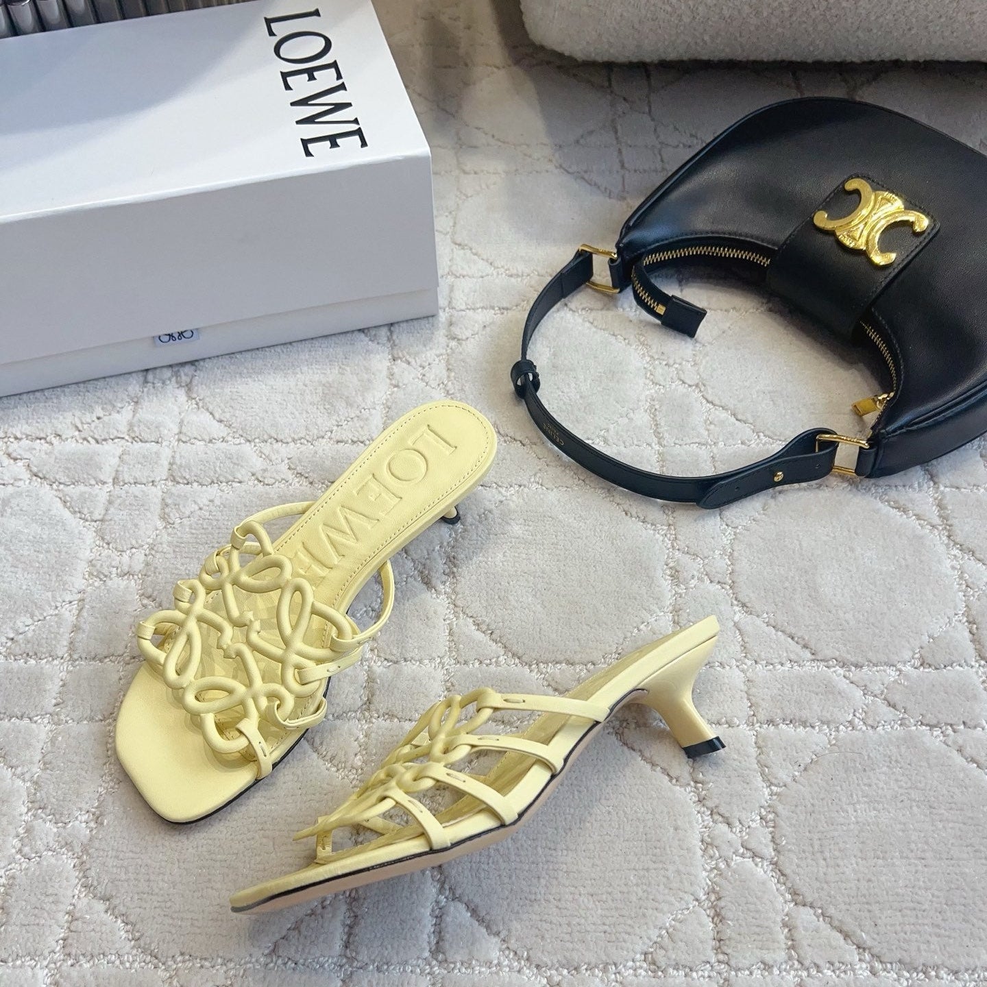Loew Woven Square-Toe Sandals 3.5cm Yellow Lambskin 851674