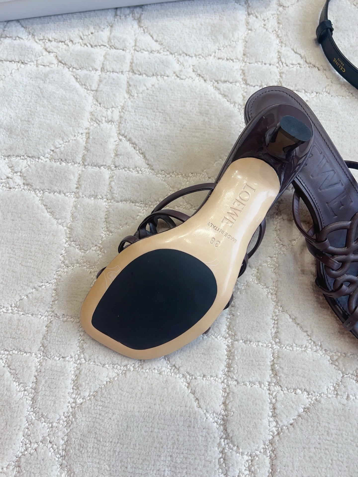 Loew Woven Square-Toe Sandals 3.5cm Deep Chocolate Lambskin 851670