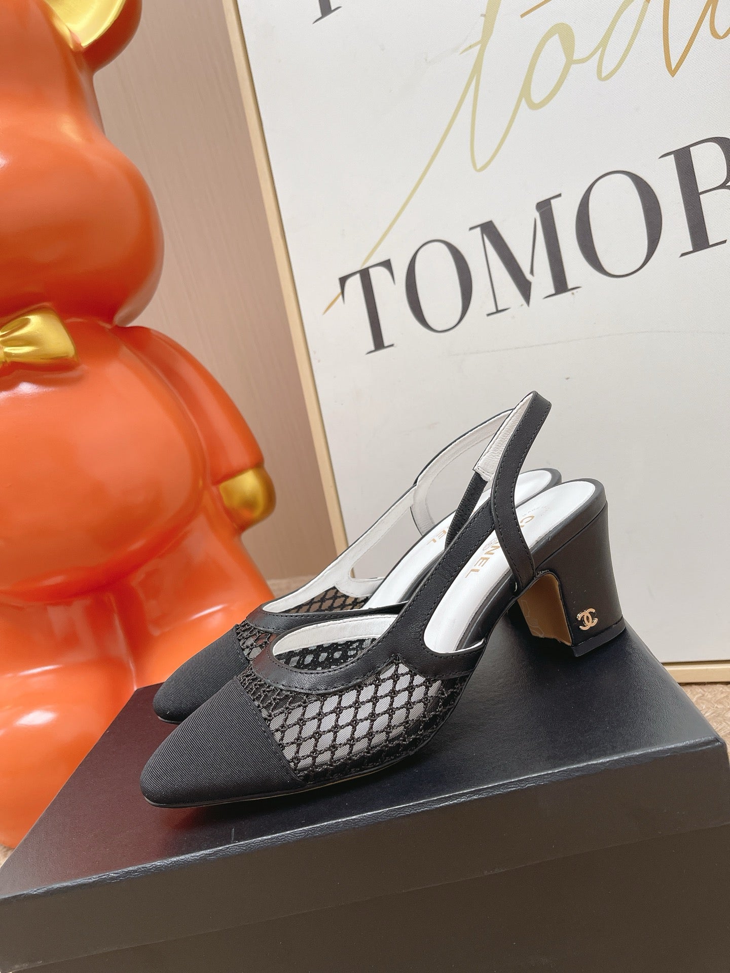 CC Slingback Pumps Black Mesh Fabric 854590