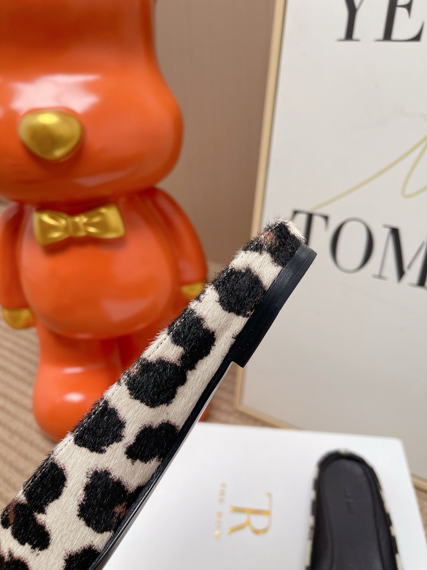 TR Mules Black Leopard Spotted Square Toe Horsehair 854393