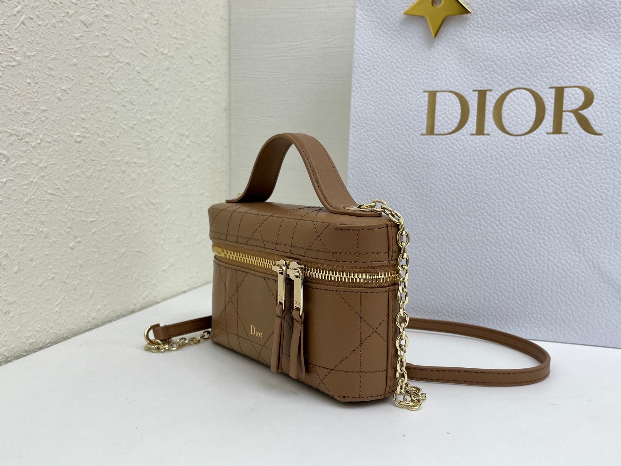CD Cannage Vanity Chain Bag 19cm Brown Cowhide 158117