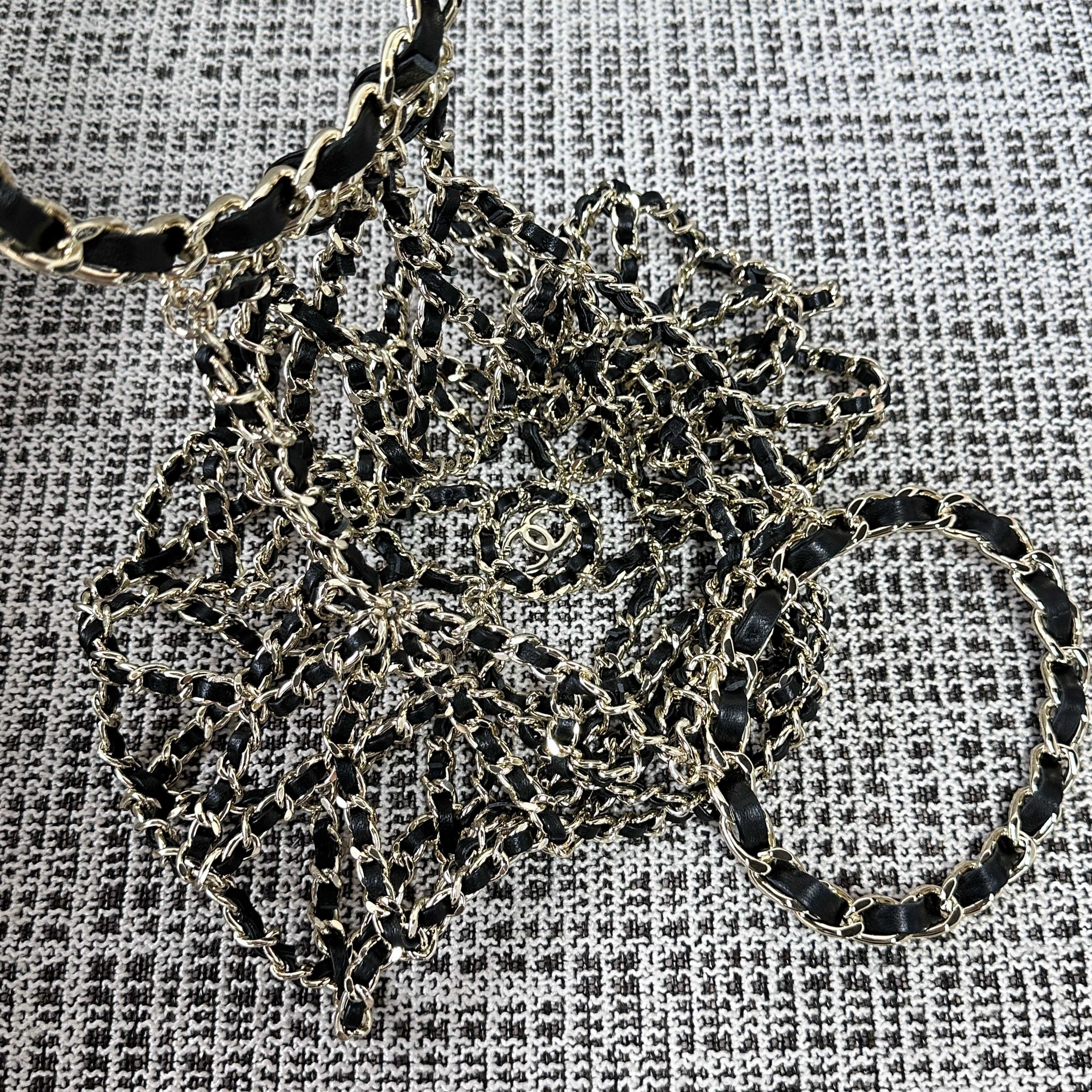 CC 21PF Chain Link Net Bag Drawstring Black Tweed Lambskin & Chain