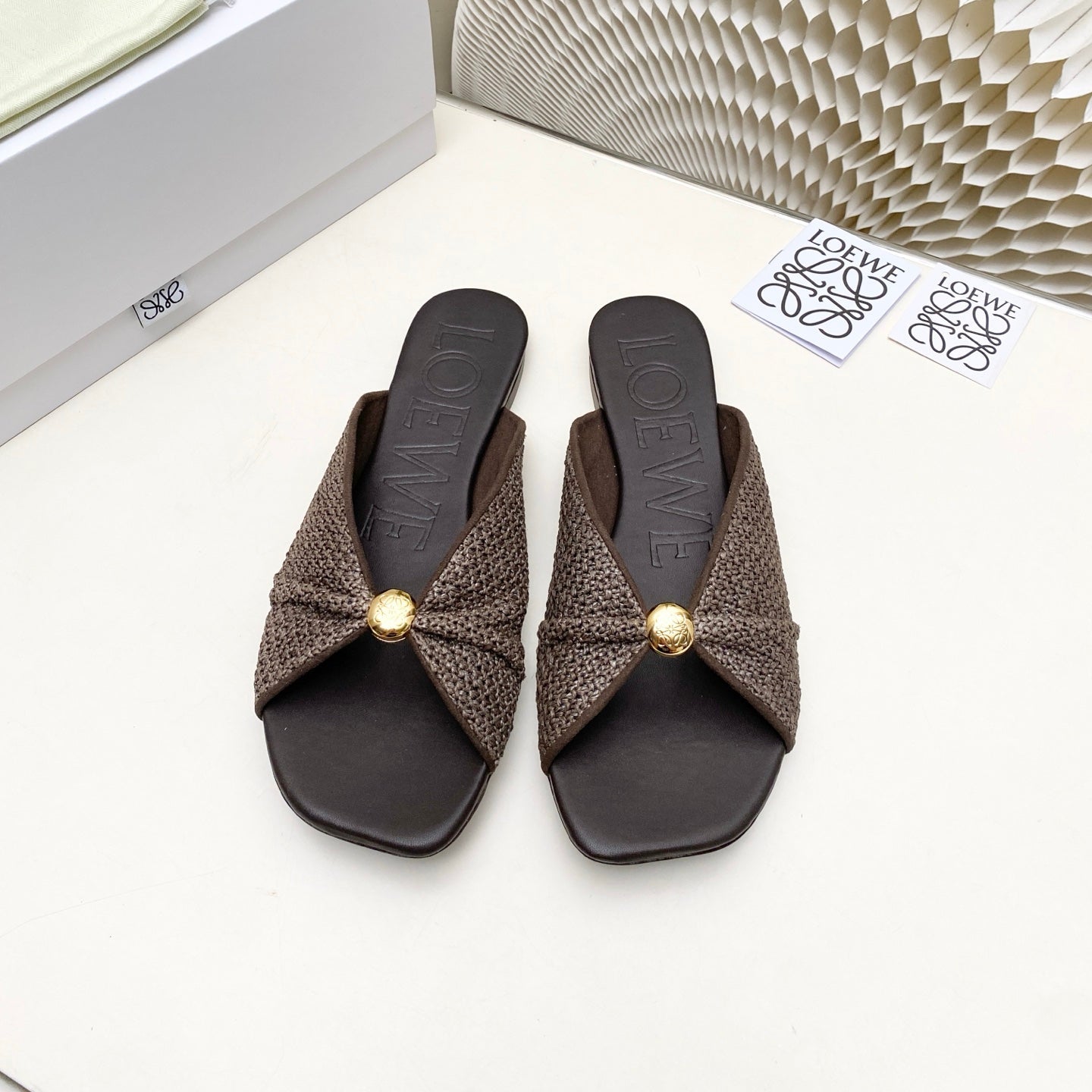 Loew Pebble Soft Slides Brown Lambskin Leather 881382