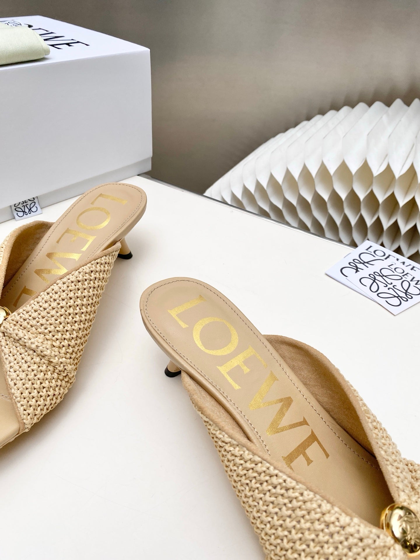 Loew Pebble Soft Sandals Beige Lambskin Leather 881366
