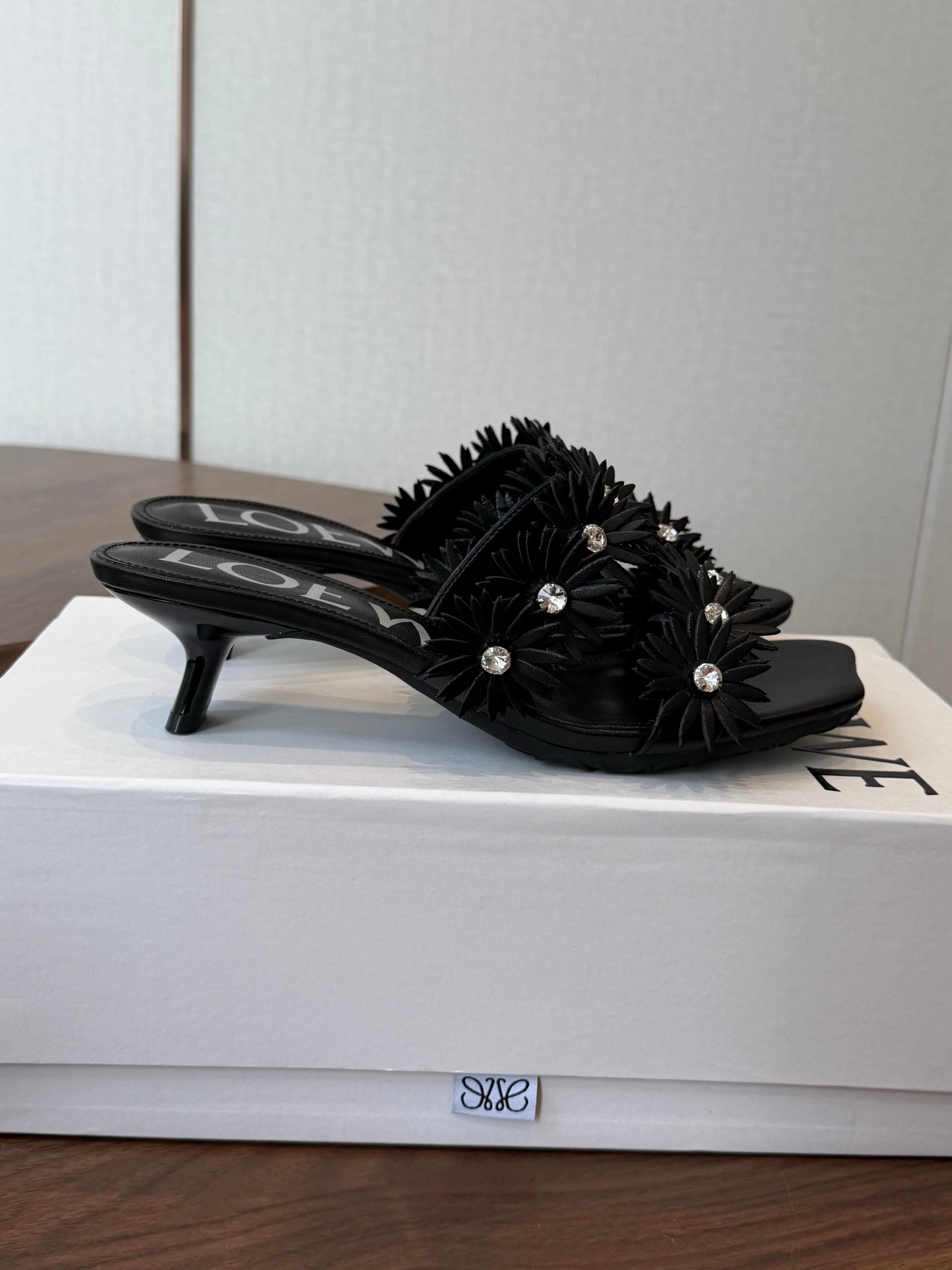 Loew Paula's Ibiza Petal Flower Sandals Black Leather 889899