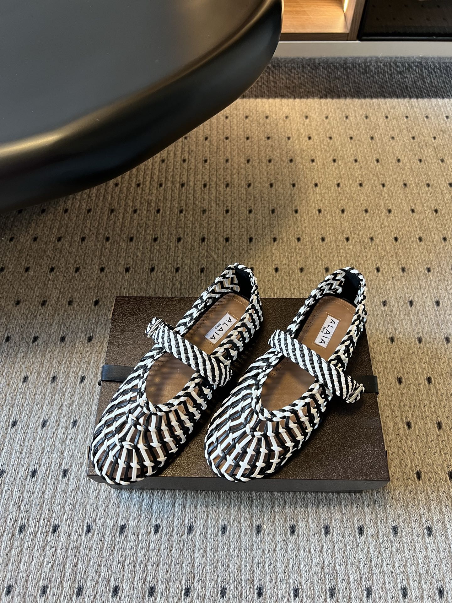 Alaia Crochet Mary Jane Ballet Flats Handwoven
