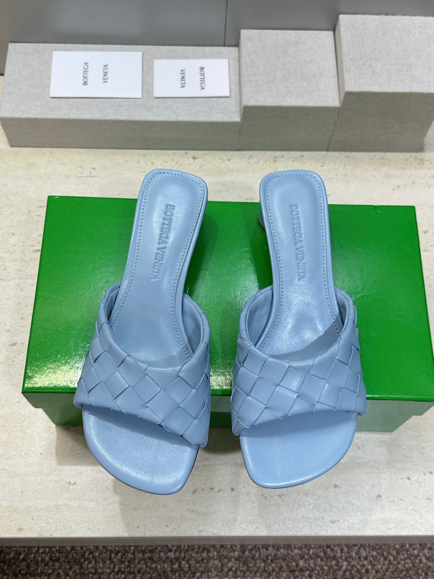 BV 26s Blink Intrecciato Mules 4.5cm Blue Leather 896580