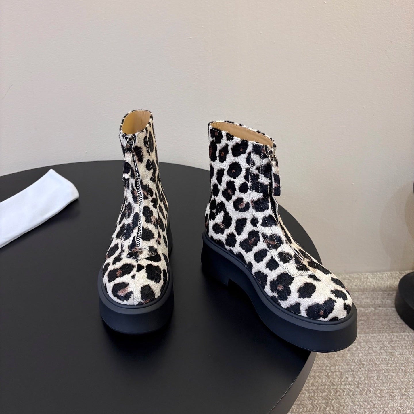 TR Platform Ankle Boots 4CM Leopard Print Pony Hair Leather 933557