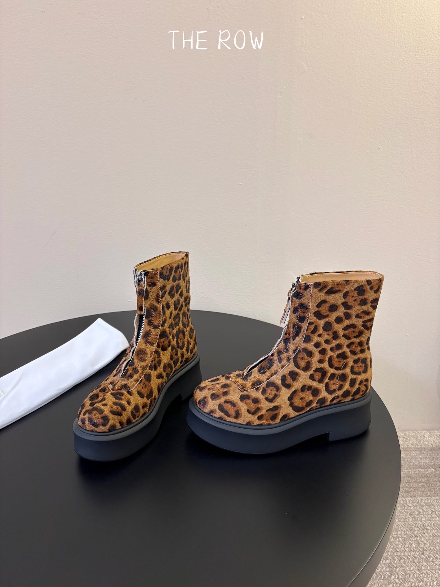 TR Platform Ankle Boots 4CM Brown Leopard Pony Hair Leather 933556