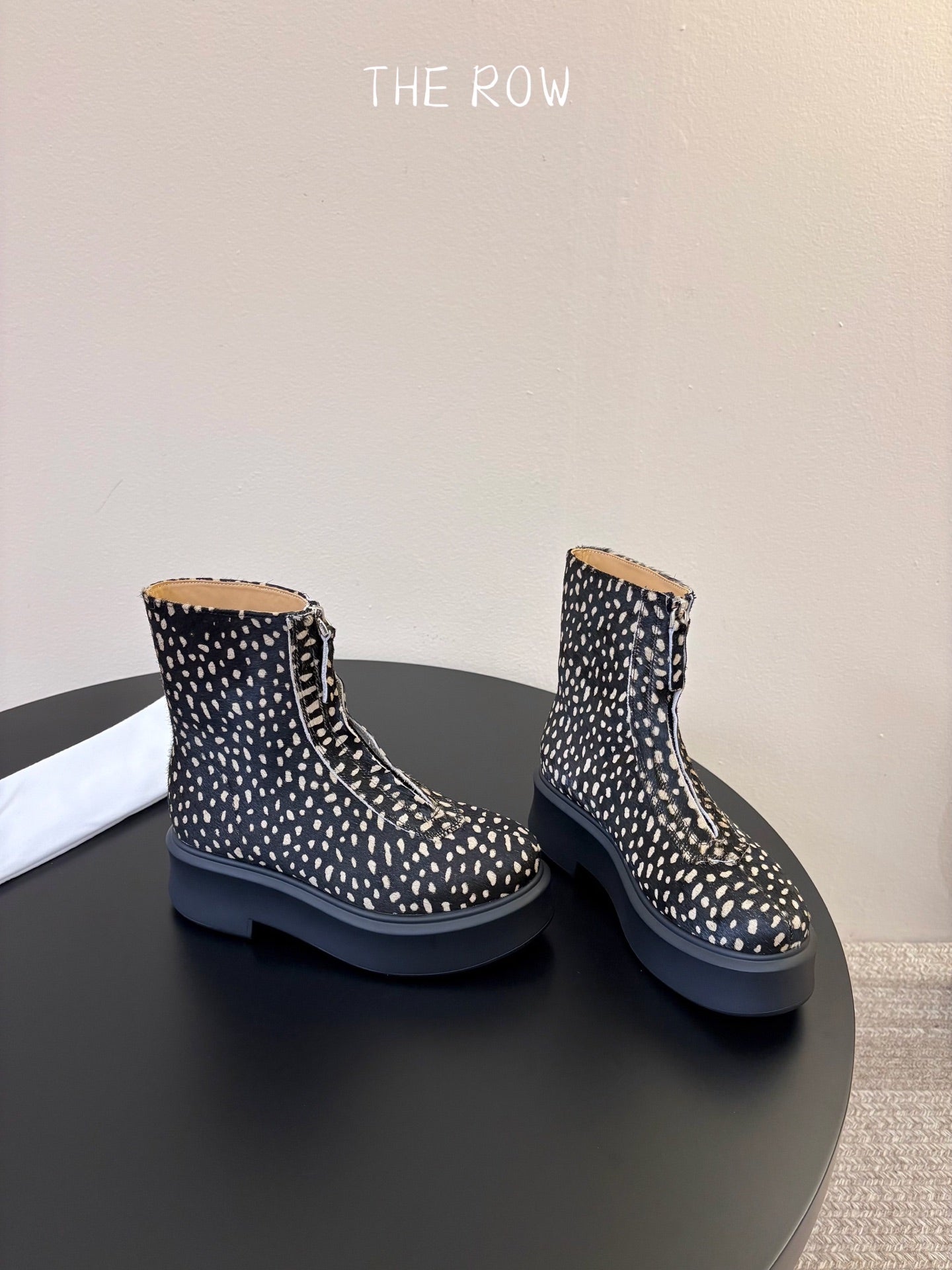 TR Platform Ankle Boots 4CM Black Leopard Pony Hair Leather 933554