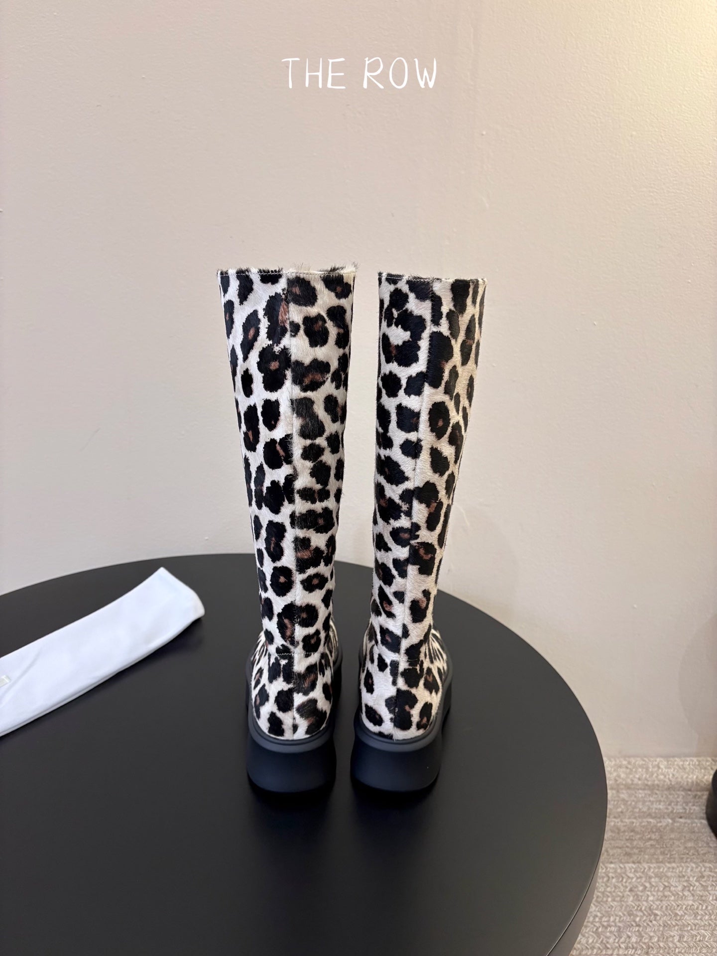 TR Platform Long Boots 4CM Leopard Print Pony Hair Leather 933552