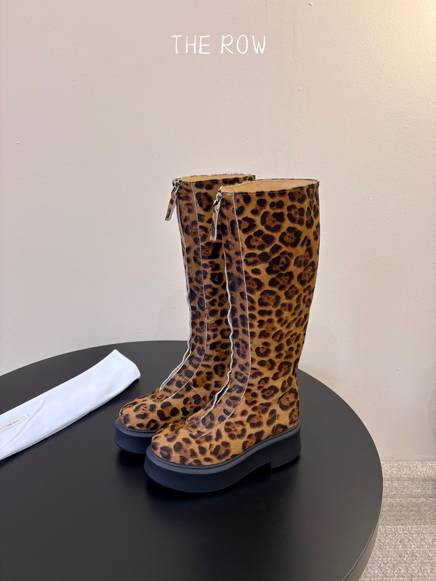 TR Platform Long Boots 4CM Brown Leopard Print Pony Hair Leather 933551
