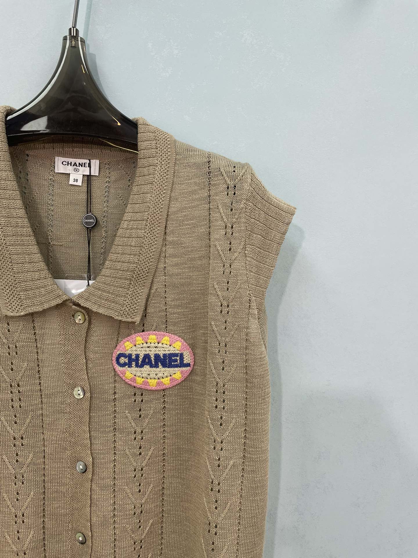 CC Embroidered Knit Vest Beige Wool 753383