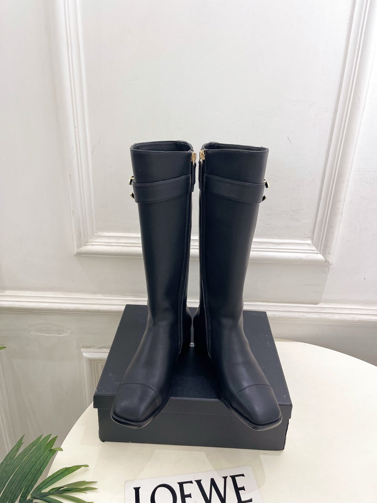 CC Double C Knee-High Boots 3.5CM Black Leather 946891