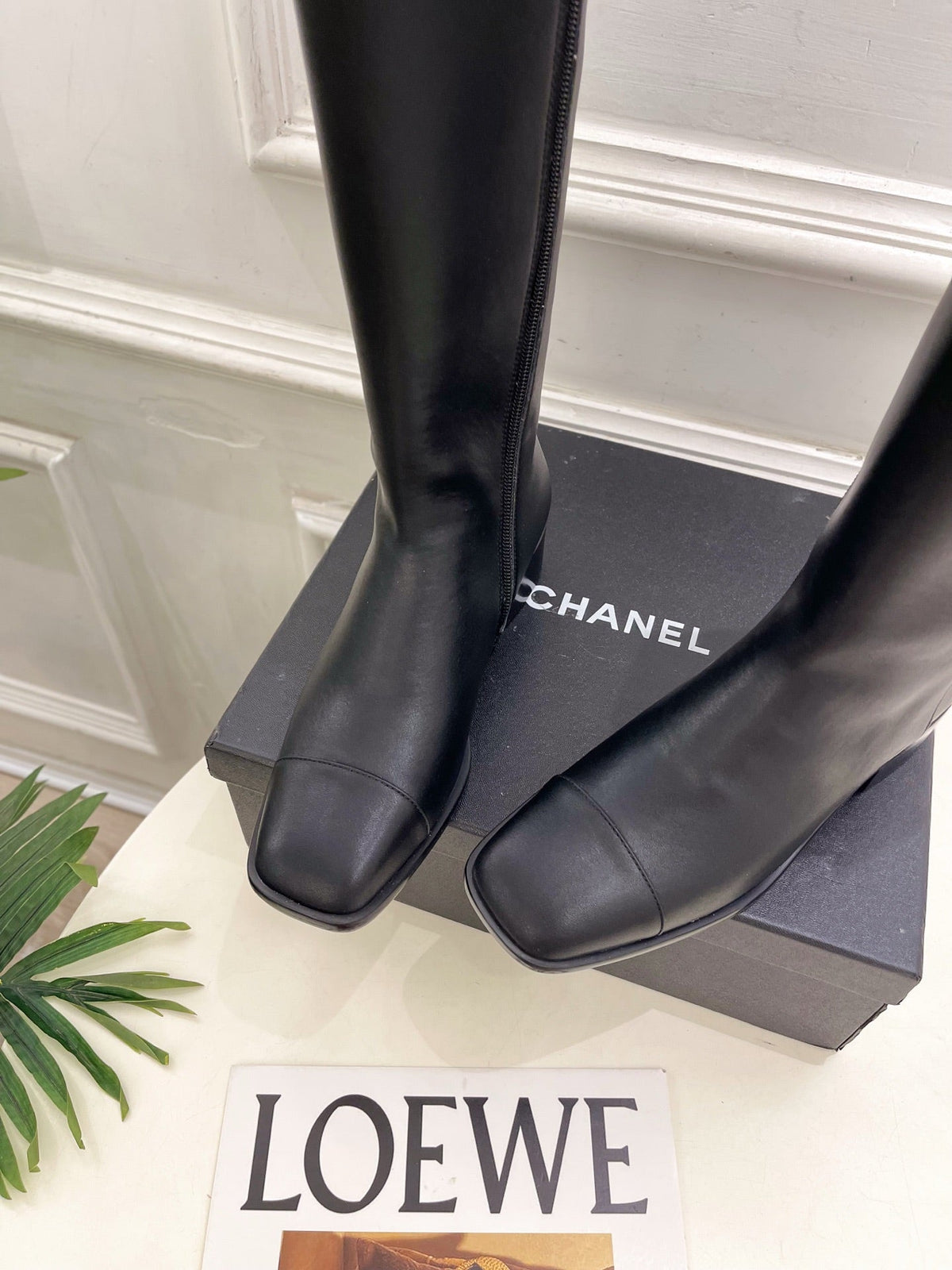 CC Double C Knee-High Boots 3.5CM Black Leather 946891