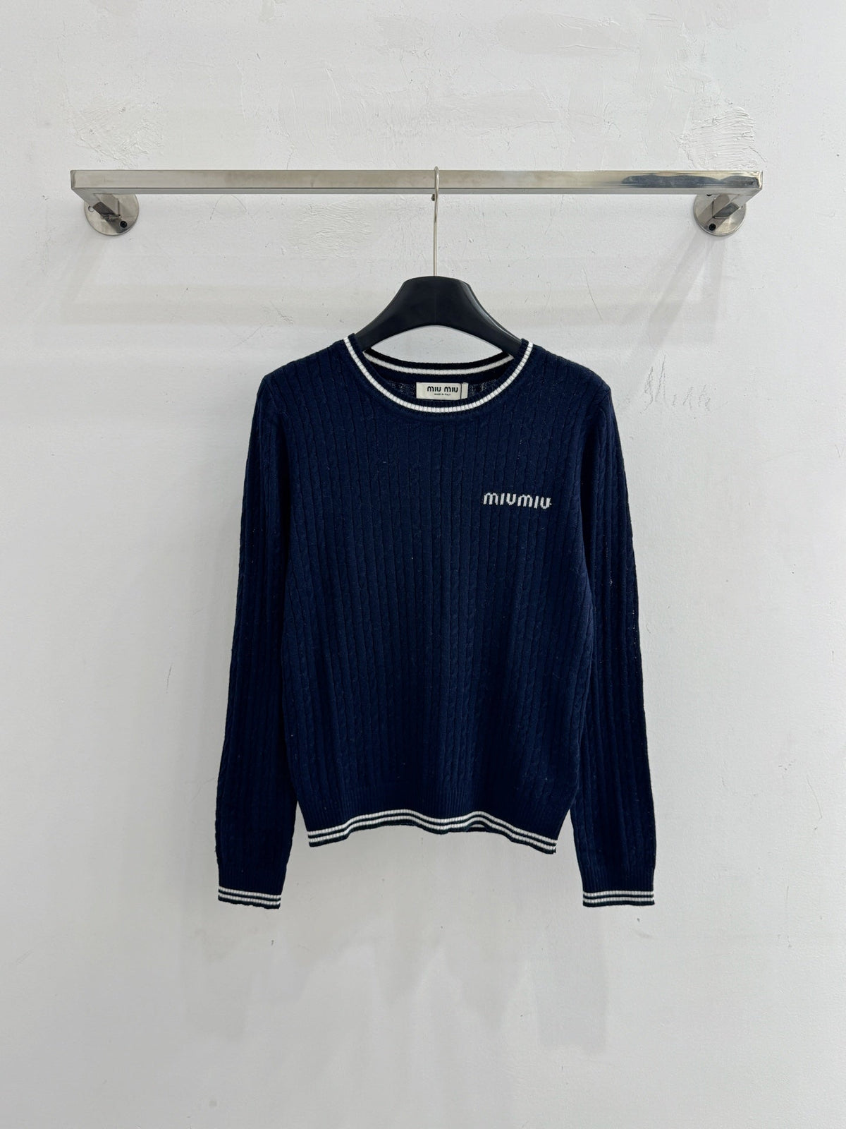 Miu Contrast Stripe Cable-Knit Sweater Wool 794394
