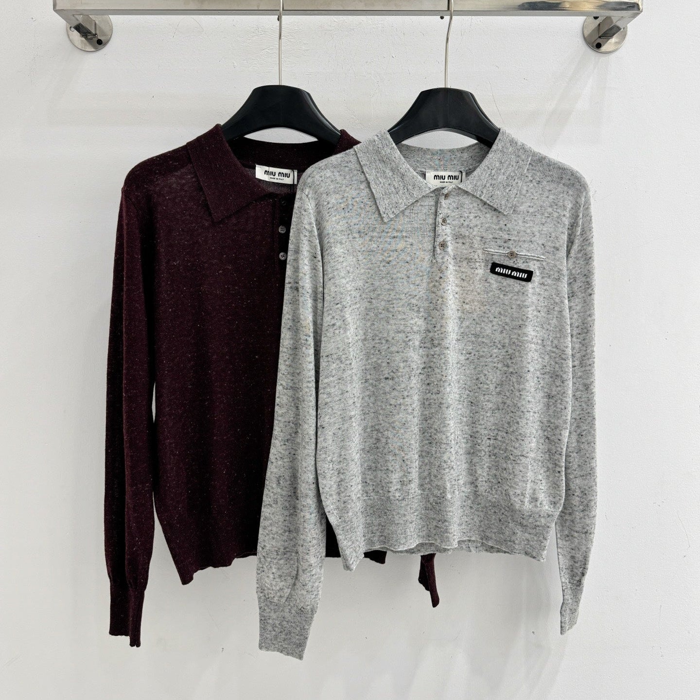 Miu Logo Patch Knit Polo Sweater Wool 794377