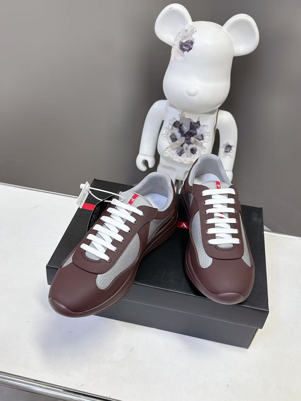 Prad America's Cup Logo Tag Sneakers Brown Soft Rubber & Bike Fabric 951924