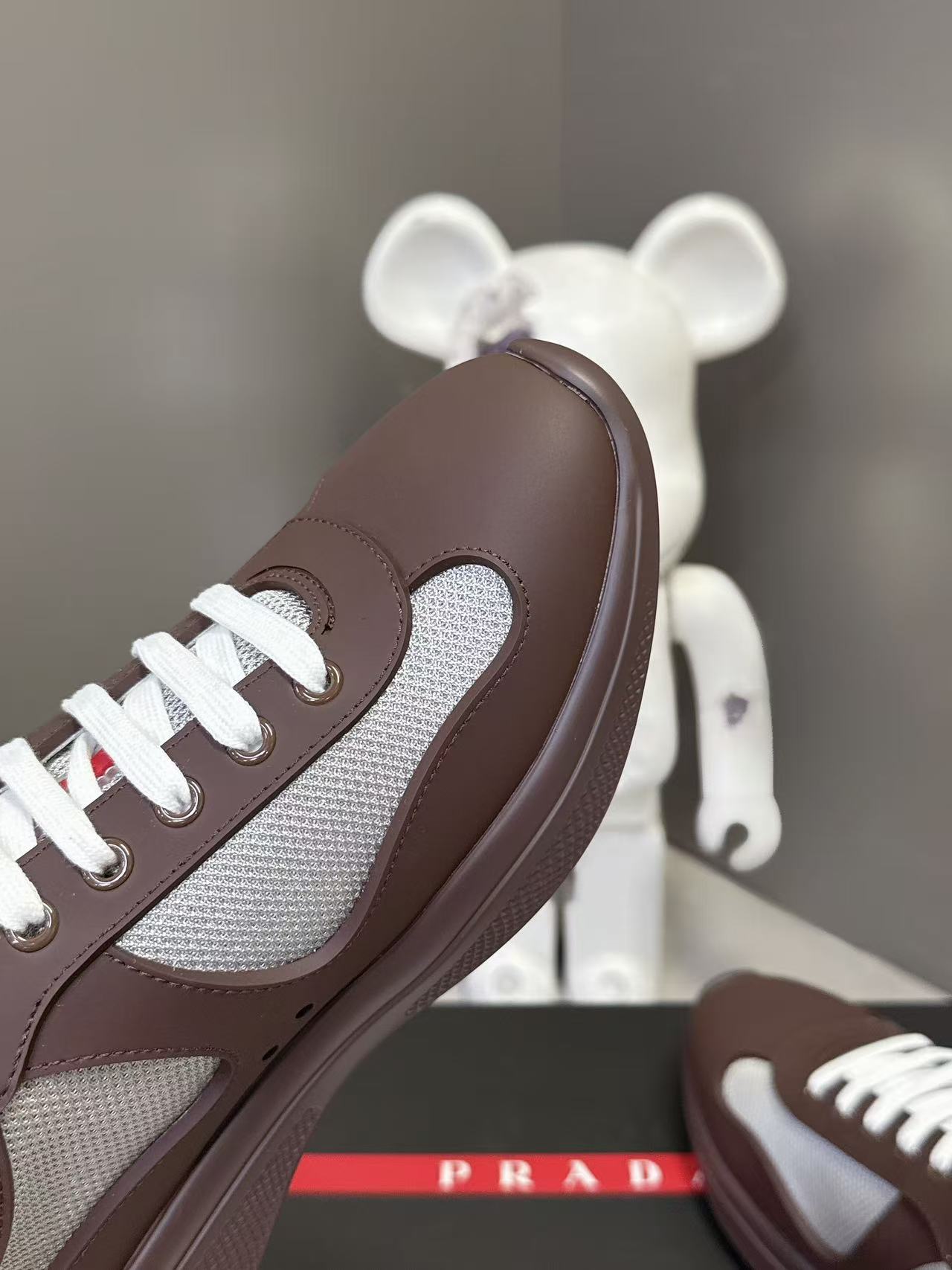 Prad America's Cup Logo Tag Sneakers Brown Soft Rubber & Bike Fabric 951924