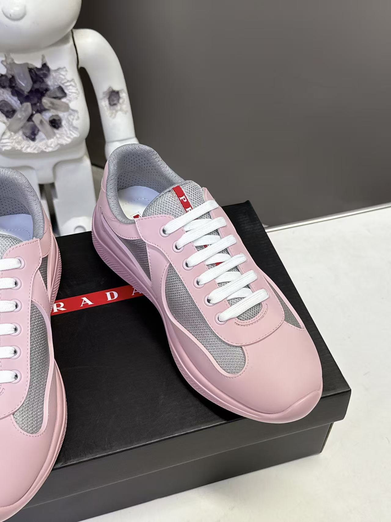 Prad America's Cup Logo Tag Sneakers Pink Soft Rubber & Bike Fabric 951923
