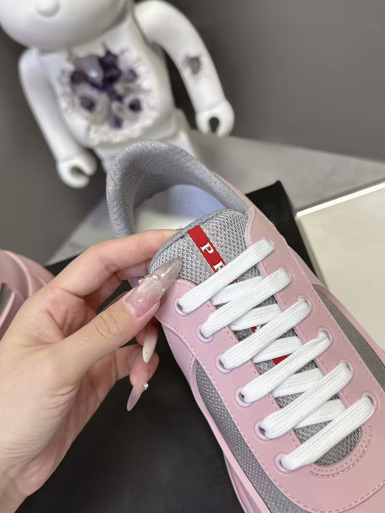 Prad America's Cup Logo Tag Sneakers Pink Soft Rubber & Bike Fabric 951923