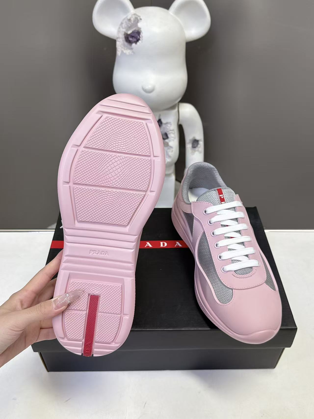 Prad America's Cup Logo Tag Sneakers Pink Soft Rubber & Bike Fabric 951923
