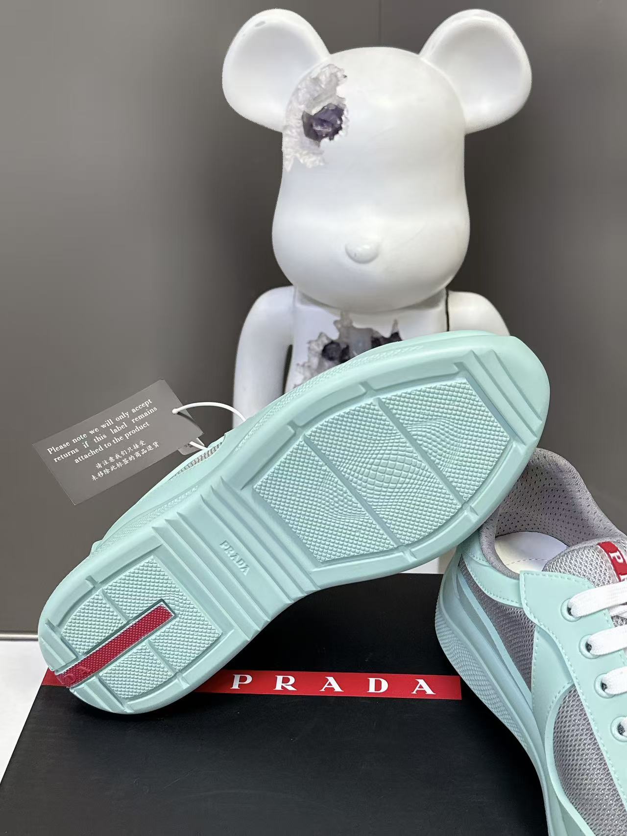 Prad America's Cup Logo Tag Sneakers Mint Blue Soft Rubber & Bike Fabric 951920