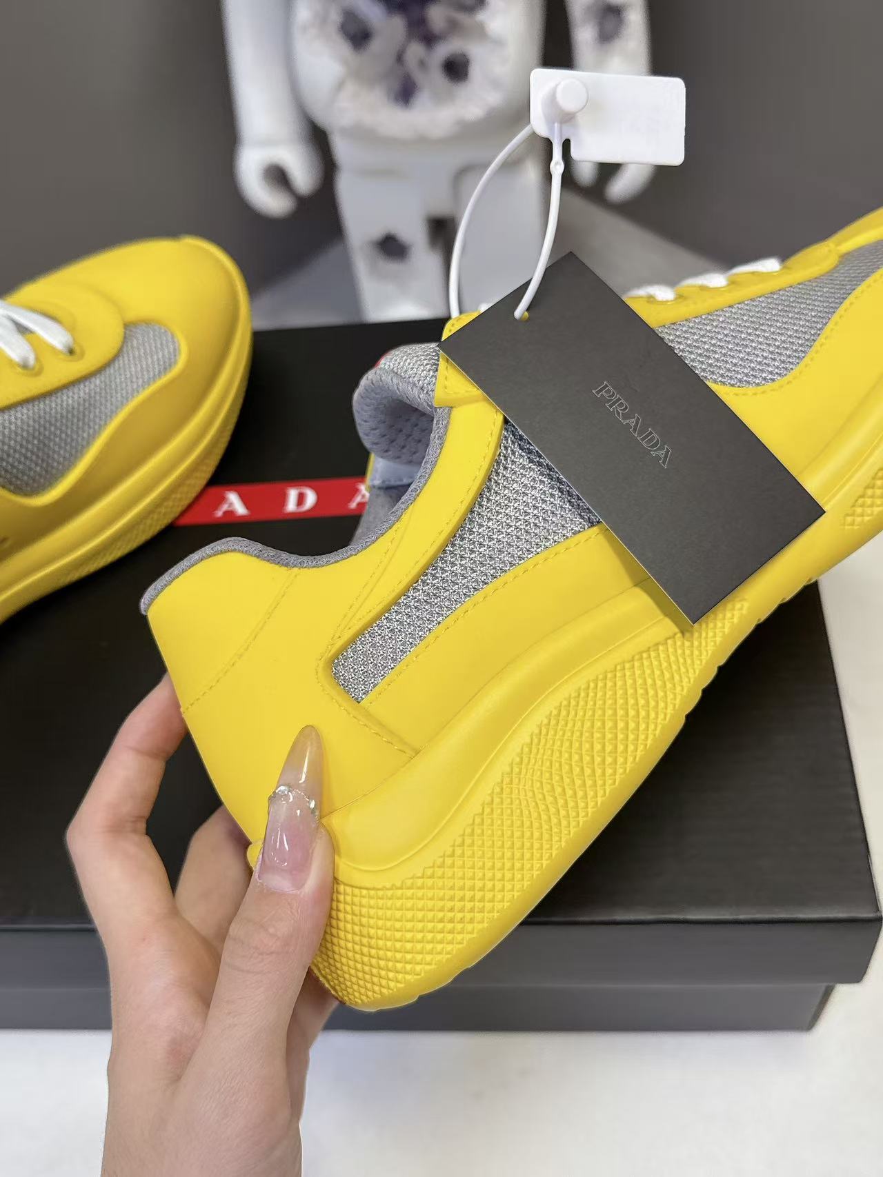 Prad America's Cup Logo Tag Sneakers Yellow Soft Rubber & Bike Fabric 951919