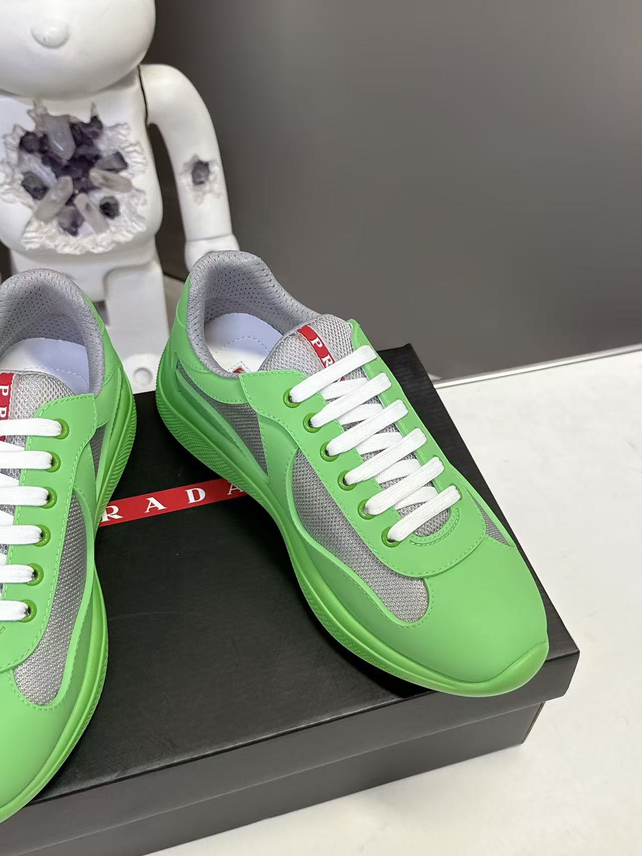 Prad America's Cup Logo Tag Sneakers Green Soft Rubber & Bike Fabric 951918