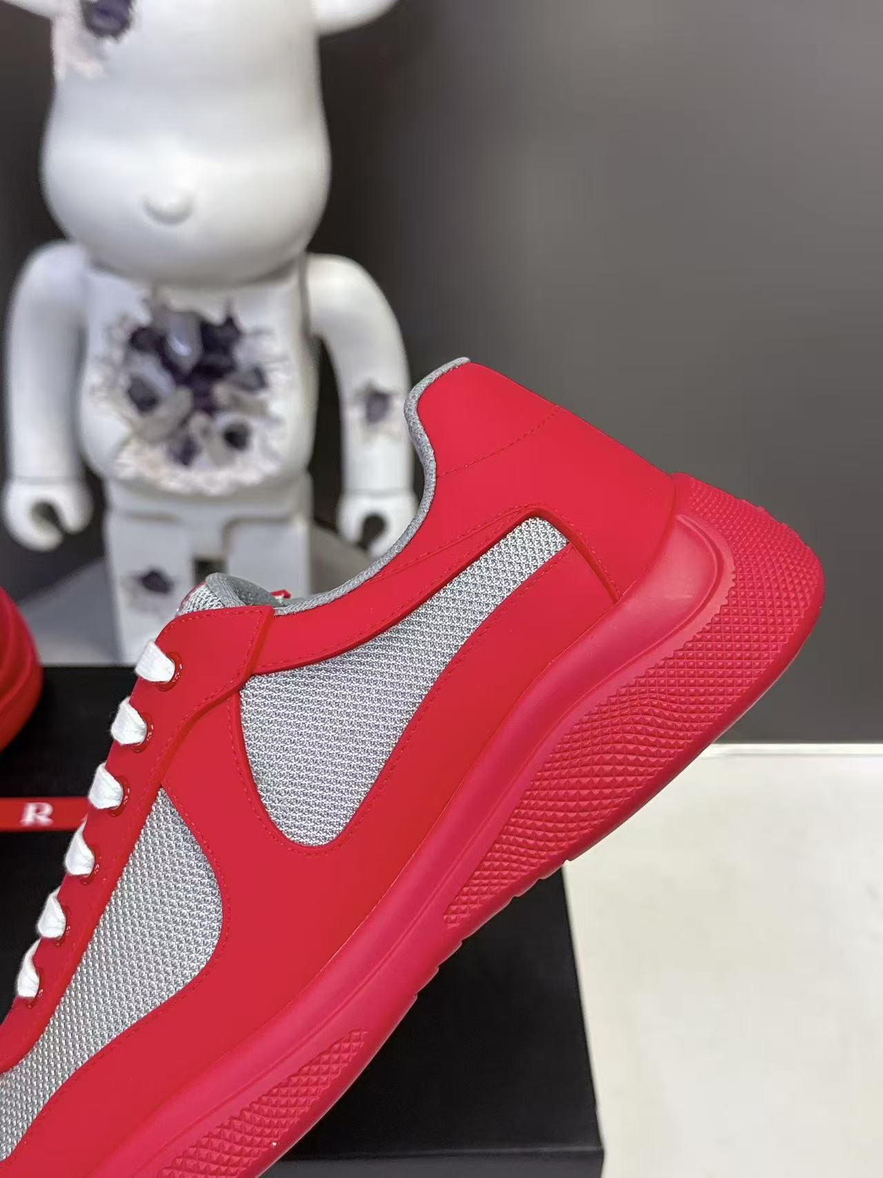 Prad America's Cup Logo Tag Sneakers Red Soft Rubber & Bike Fabric 951916