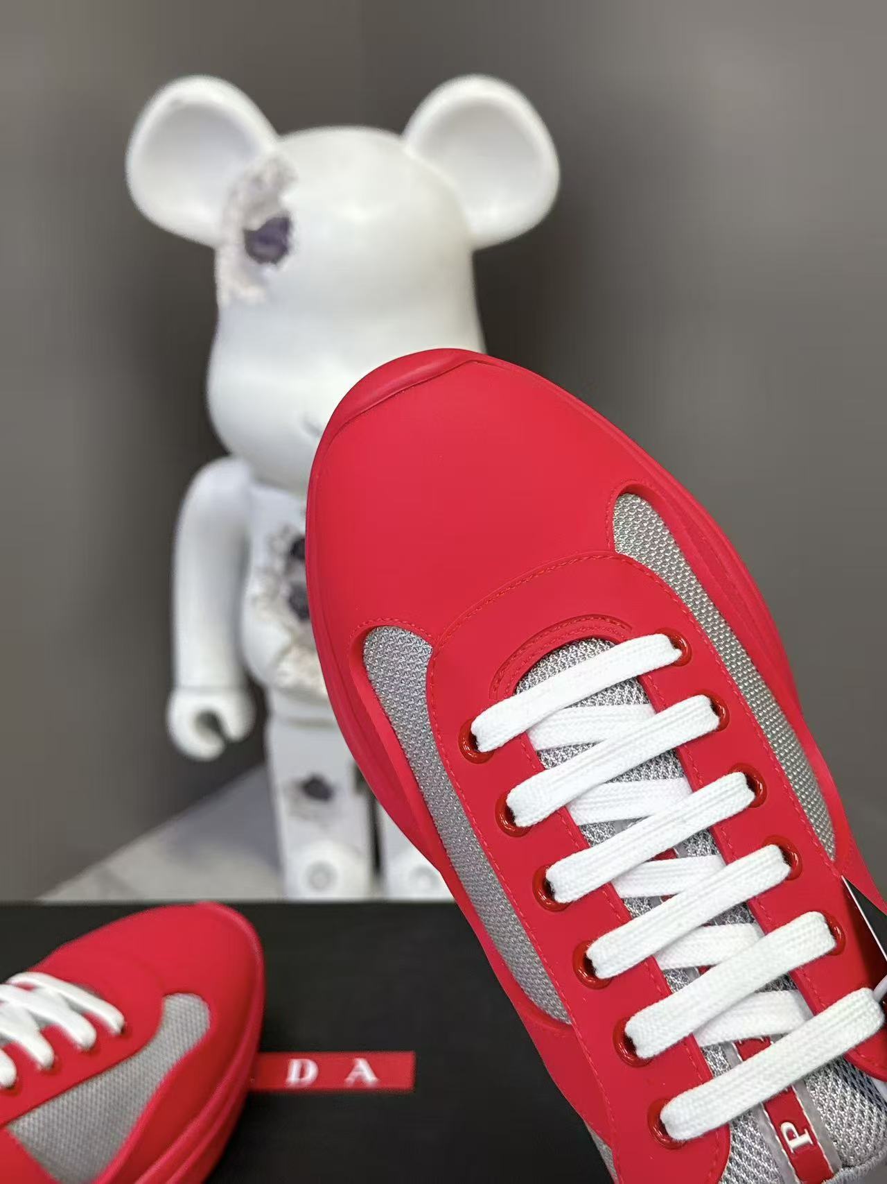 Prad America's Cup Logo Tag Sneakers Red Soft Rubber & Bike Fabric 951916