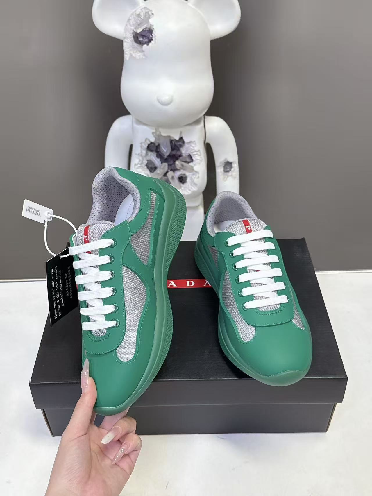 Prad America's Cup Logo Tag Sneakers Dark Green Soft Rubber & Bike Fabric 951915