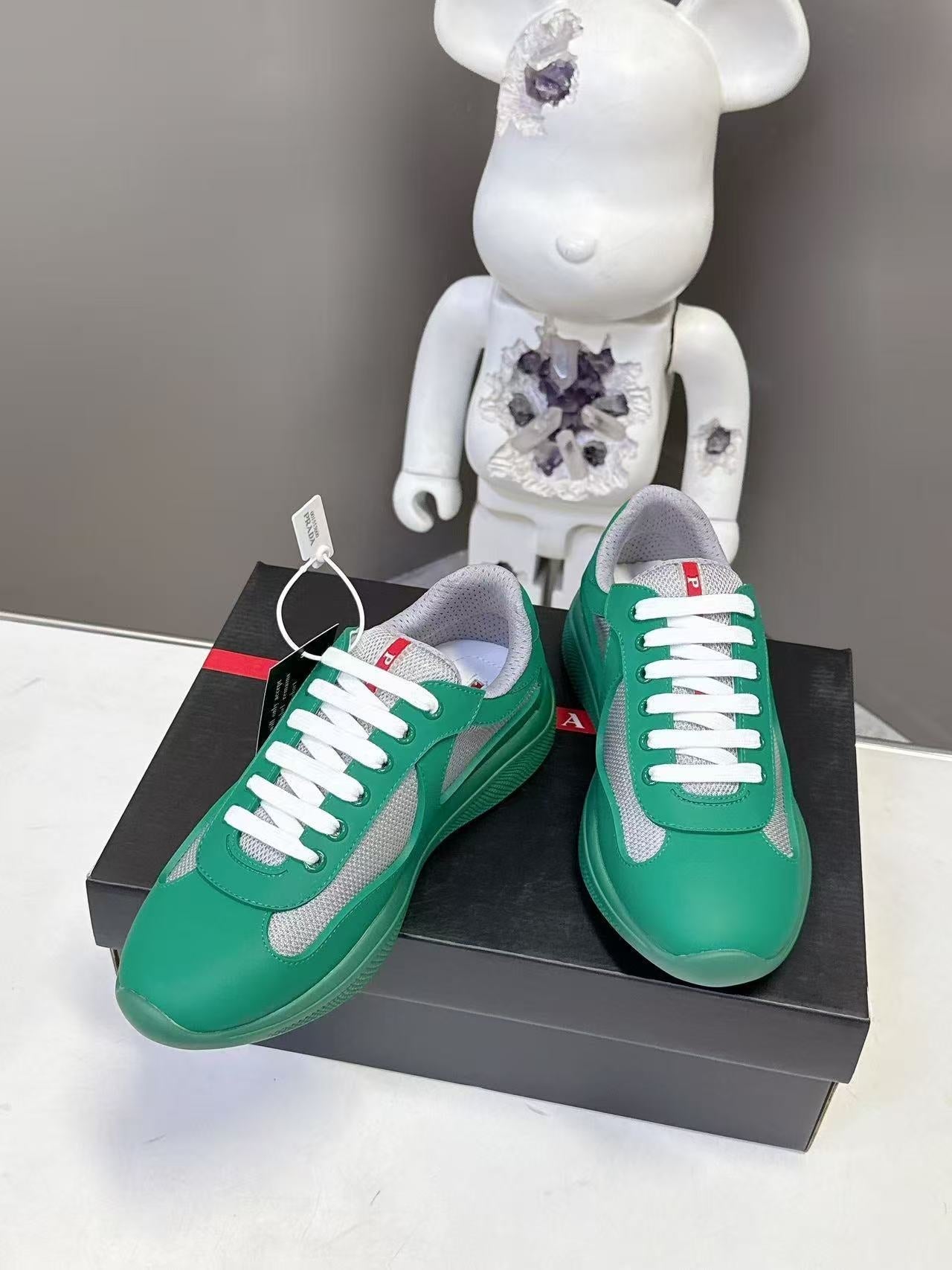 Prad America's Cup Logo Tag Sneakers Dark Green Soft Rubber & Bike Fabric 951915