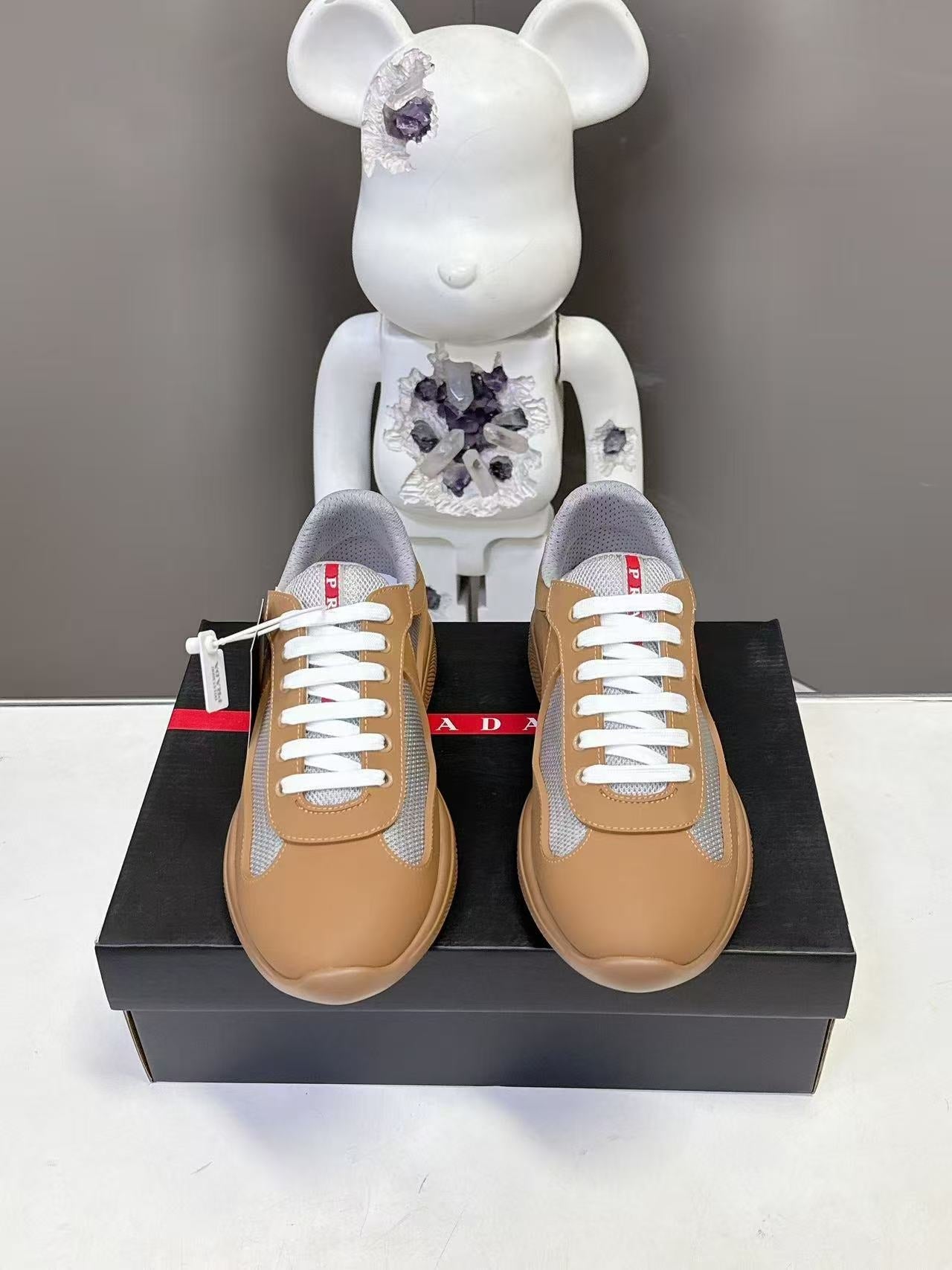 Prad America's Cup Logo Tag Sneakers Light Brown Soft Rubber & Bike Fabric 951913