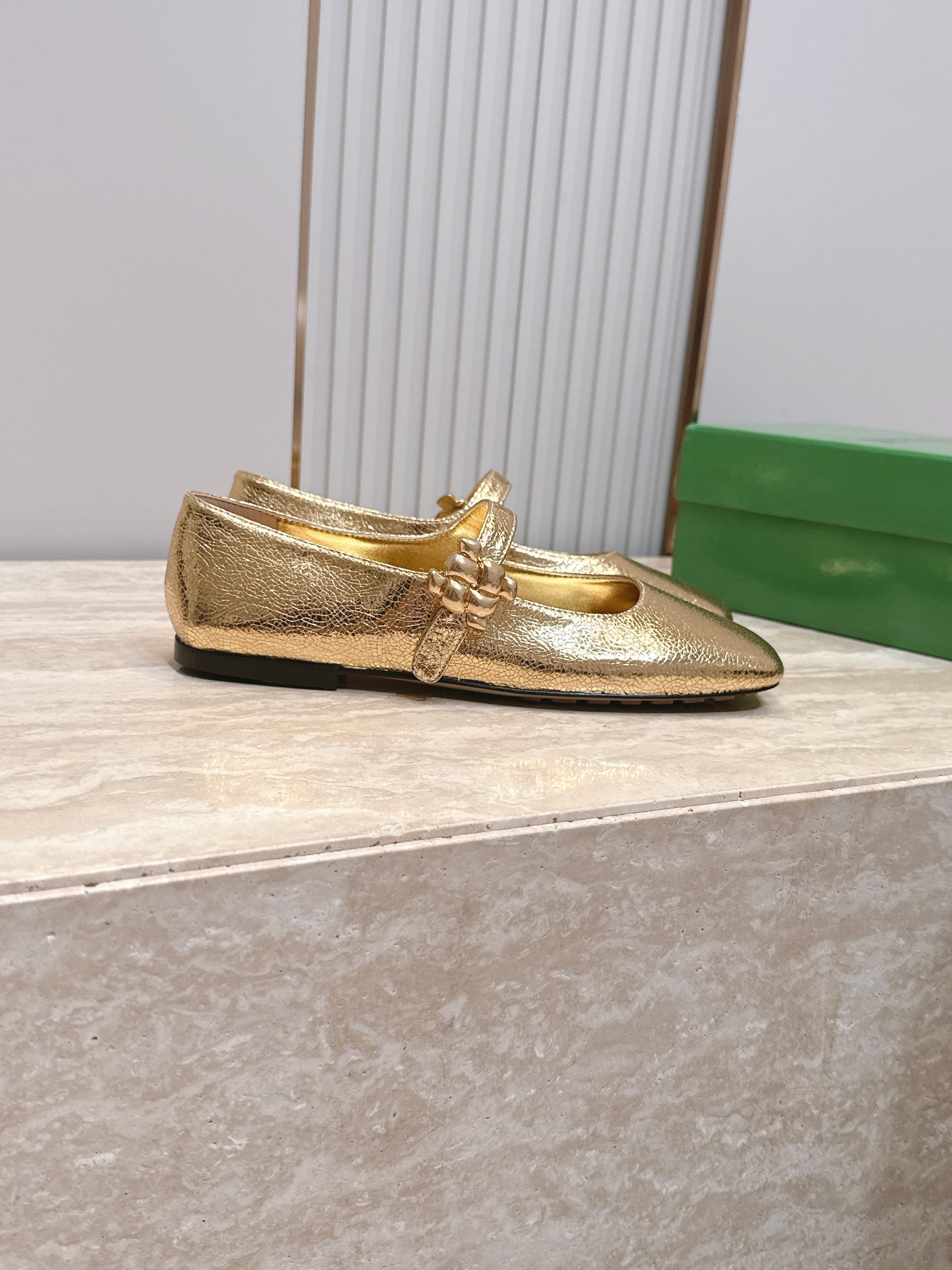 BV Charlotte Mary Jane Flat Silver Cowhide Leather 954583