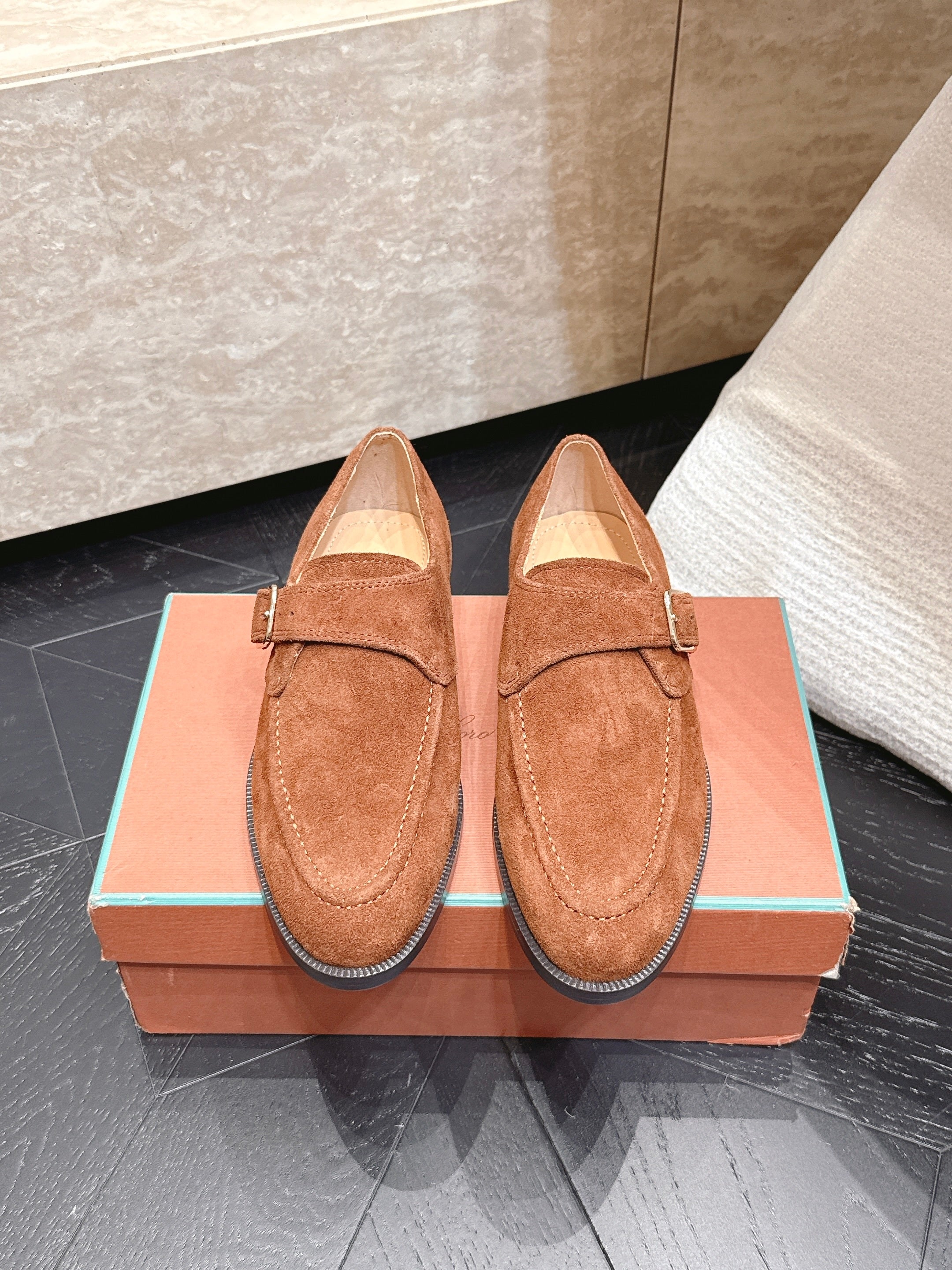 LP Single Monk Strap Loafers Buckle Brown Suede 954483