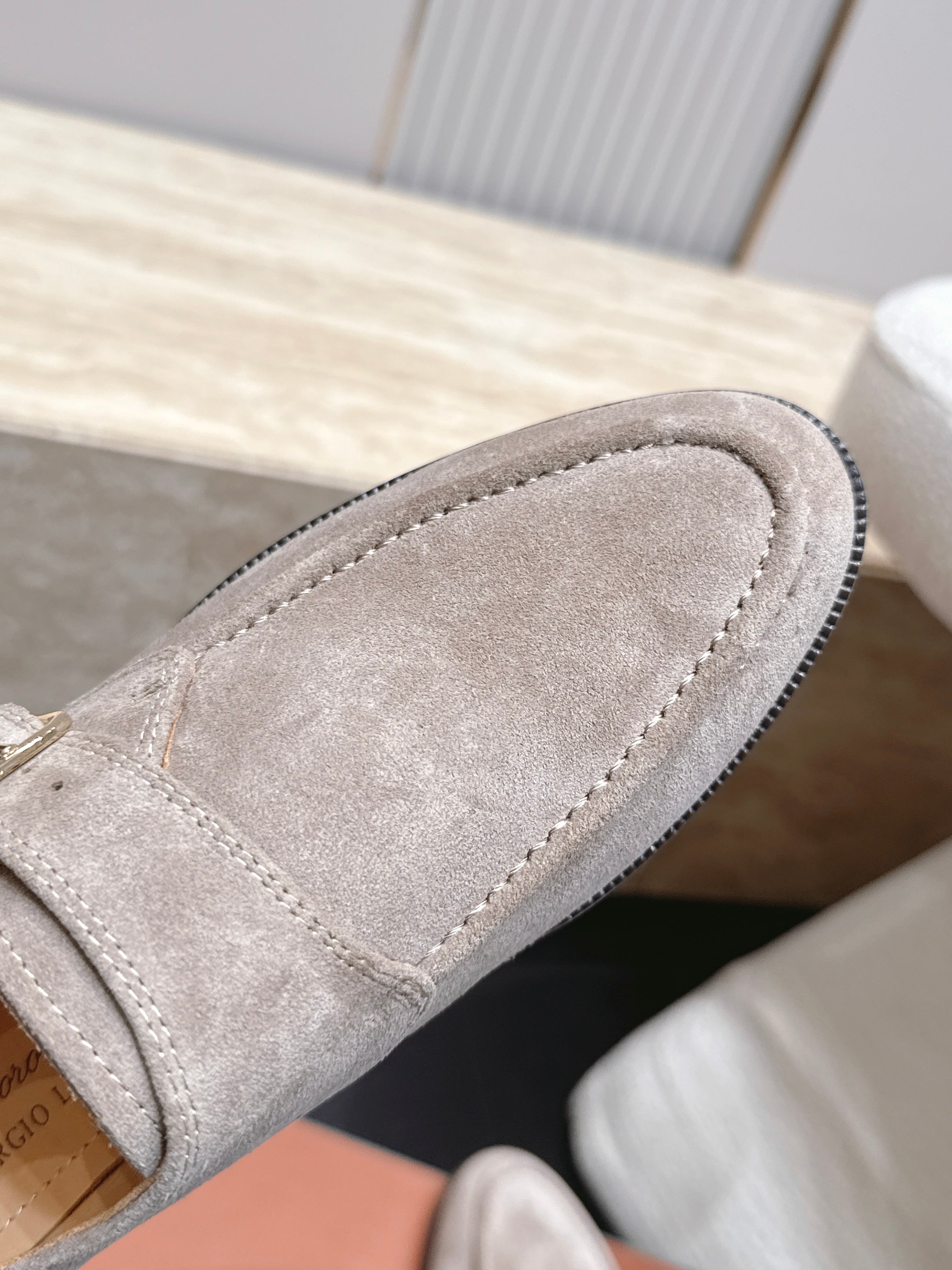 LP Single Monk Strap Loafers Buckle Taupe Grey Suede 954482