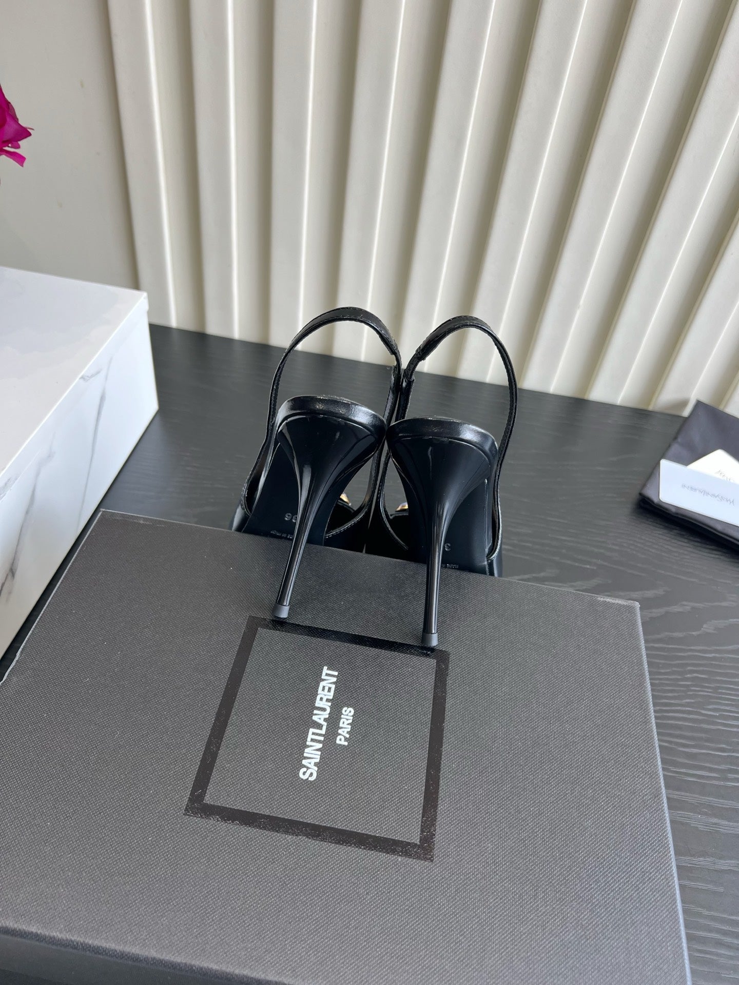 YSL Iceland Slingback Pumps 10CM Crystal Embellishment Black Leather 956512