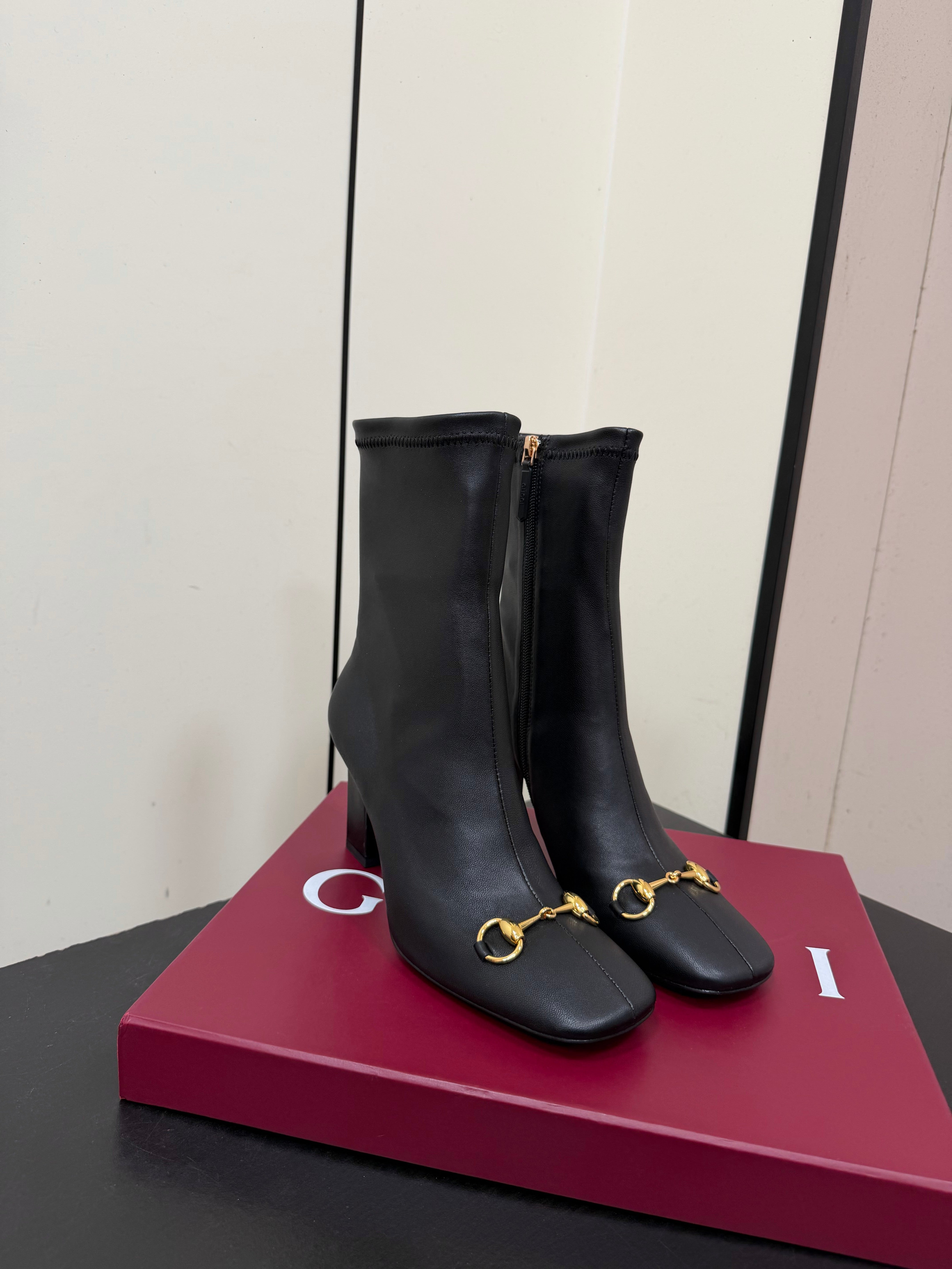 GG Signora Horsebit Ankle Boots 8.5CM Black Leather 984468
