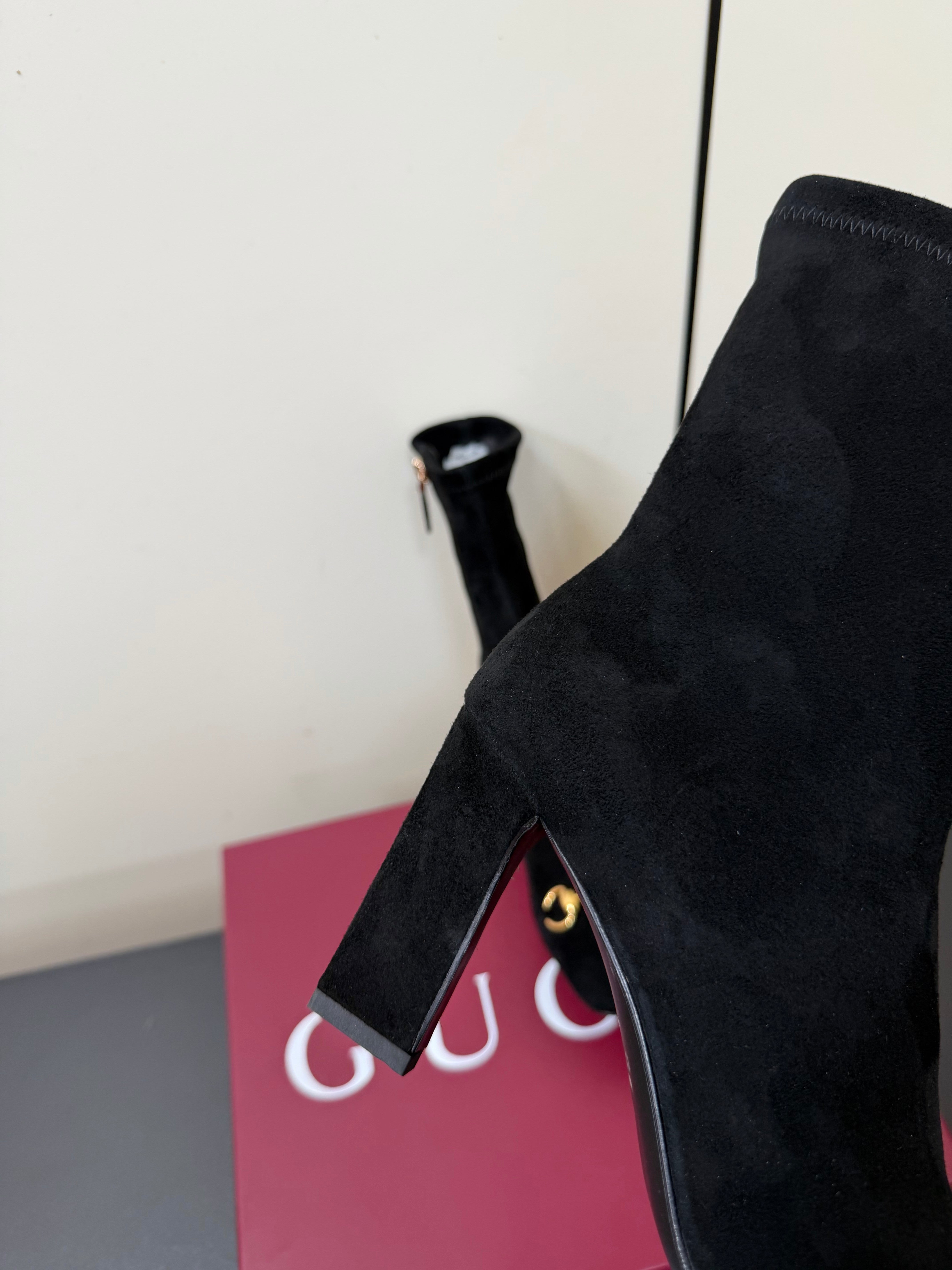 GG Signora Horsebit Ankle Boots 8.5CM Black Suede 984466