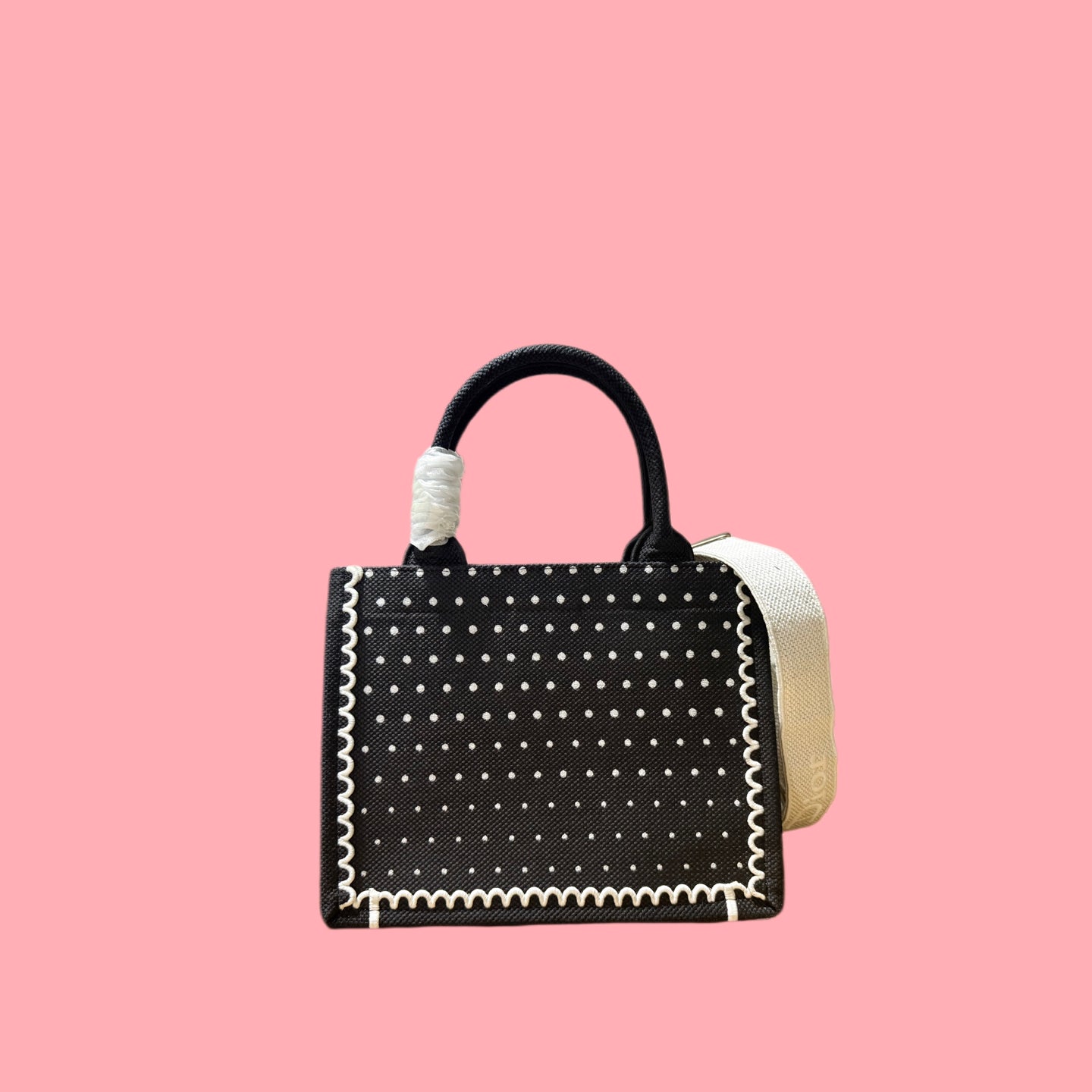 CD Book Tote With Strap PolkaDior Embroidery Black White Canvas 164637