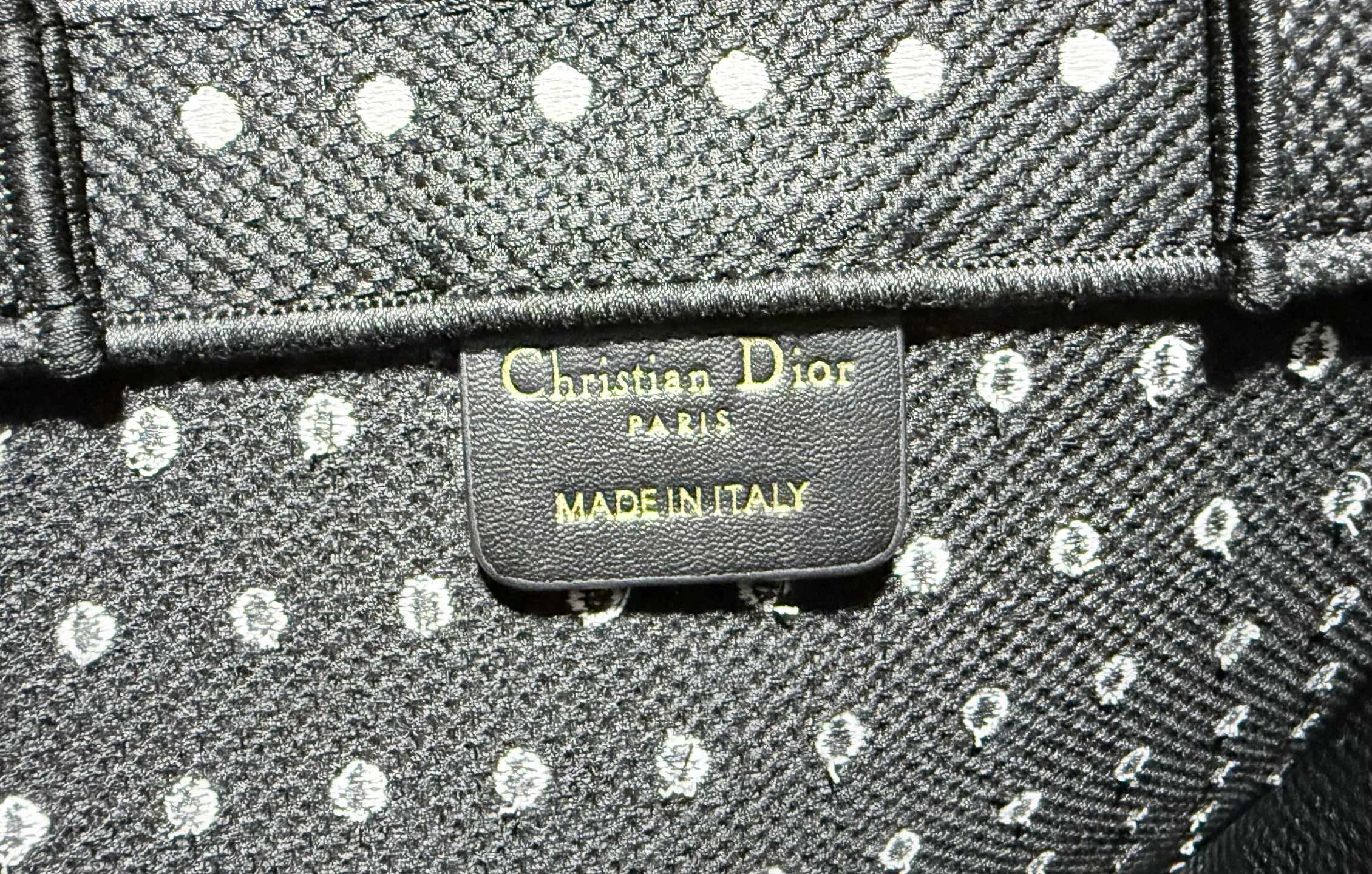 CD Book Tote With Strap PolkaDior Embroidery Black White Canvas 164637