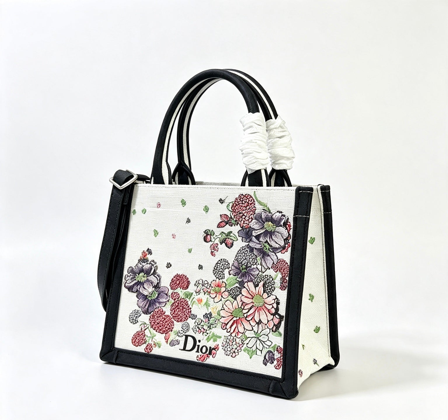 CD Book Tote With Strap Dior Hortensia Garden Embroidery Canvas 163495