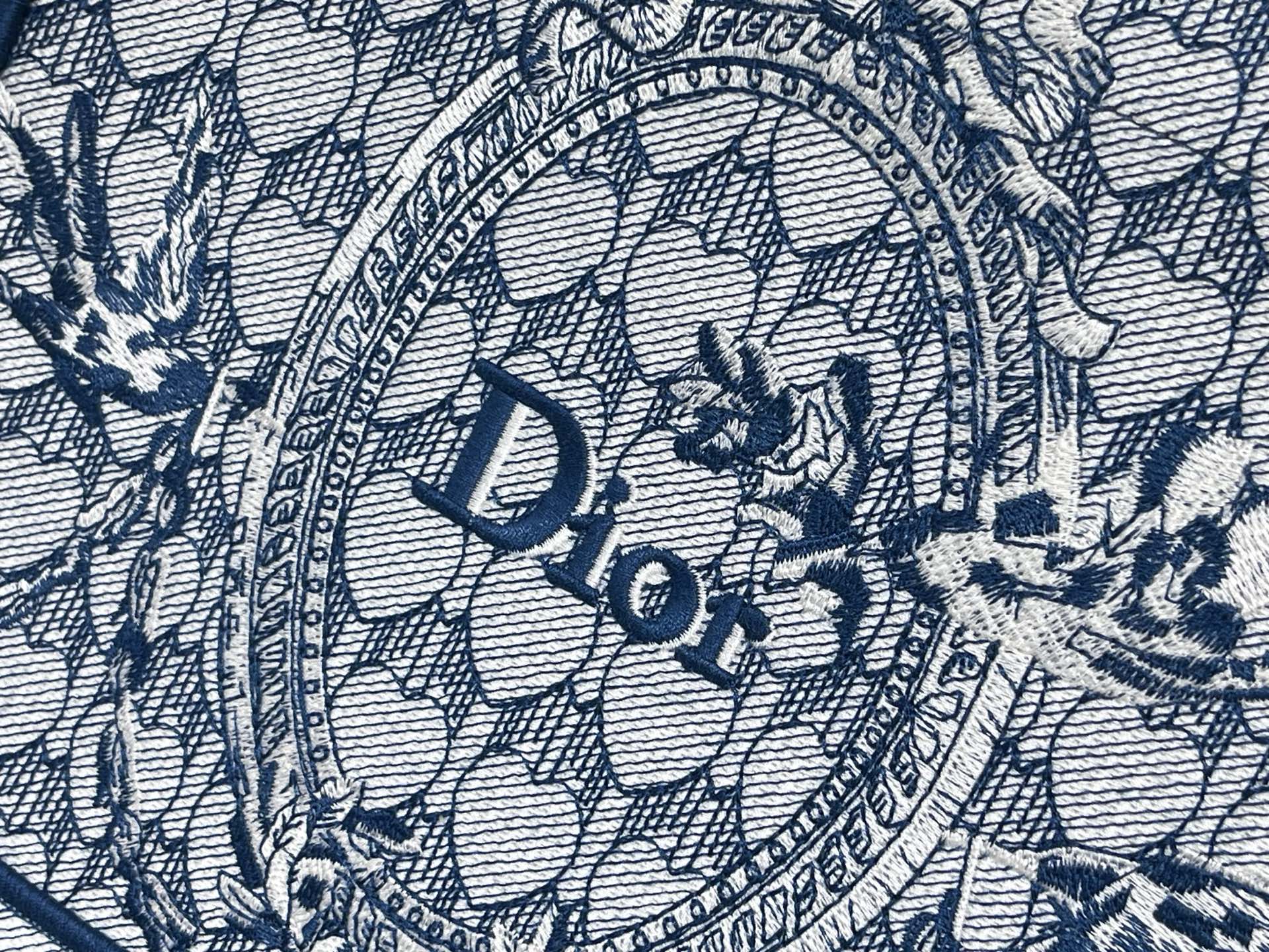CD Book Tote With Strap Toile de Jouy Floral Garden Embroidery Blue Canvas 164670
