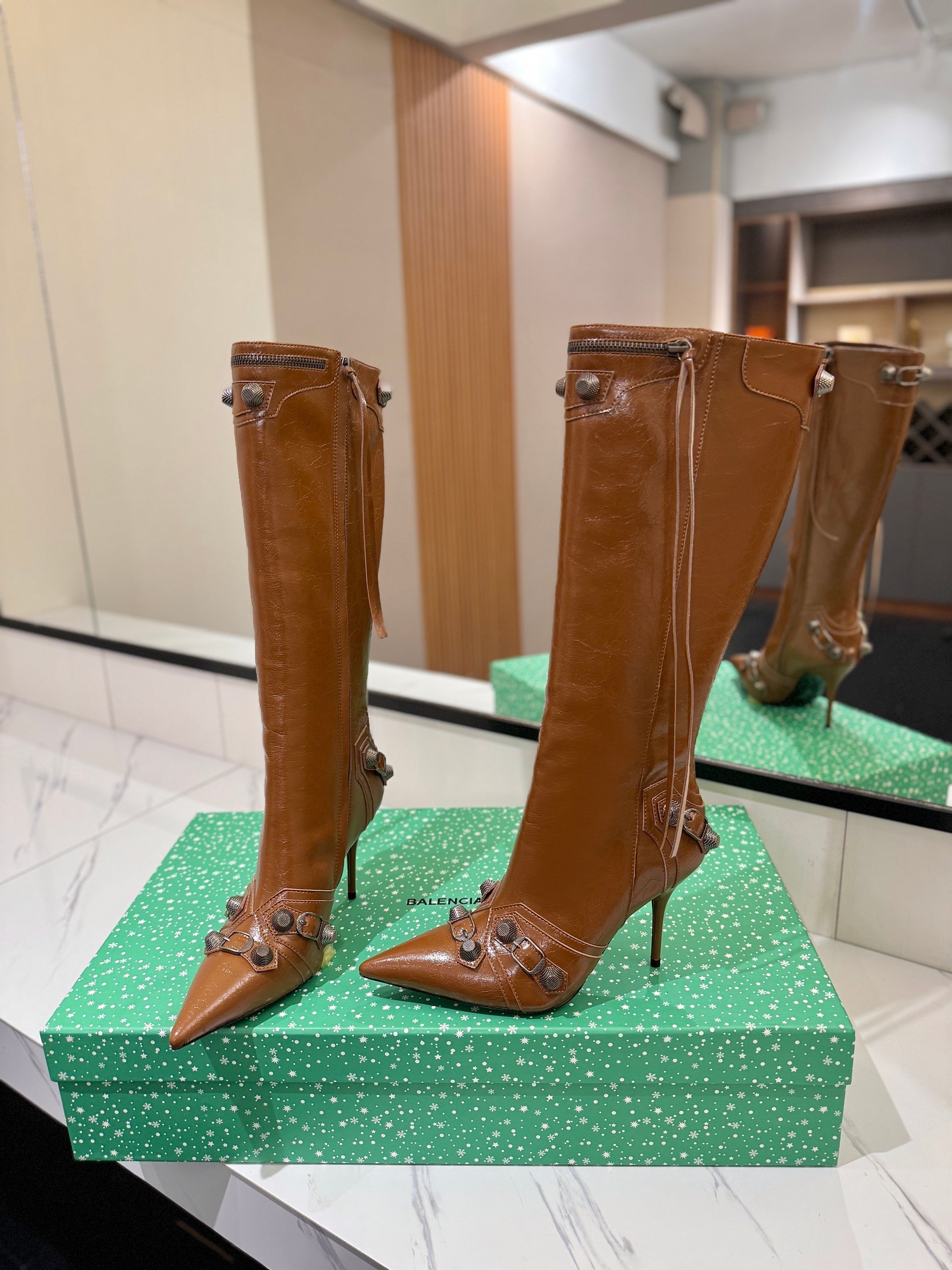 BLC Cagole Knee-High Boots 9.5cm Brown Leather 985497